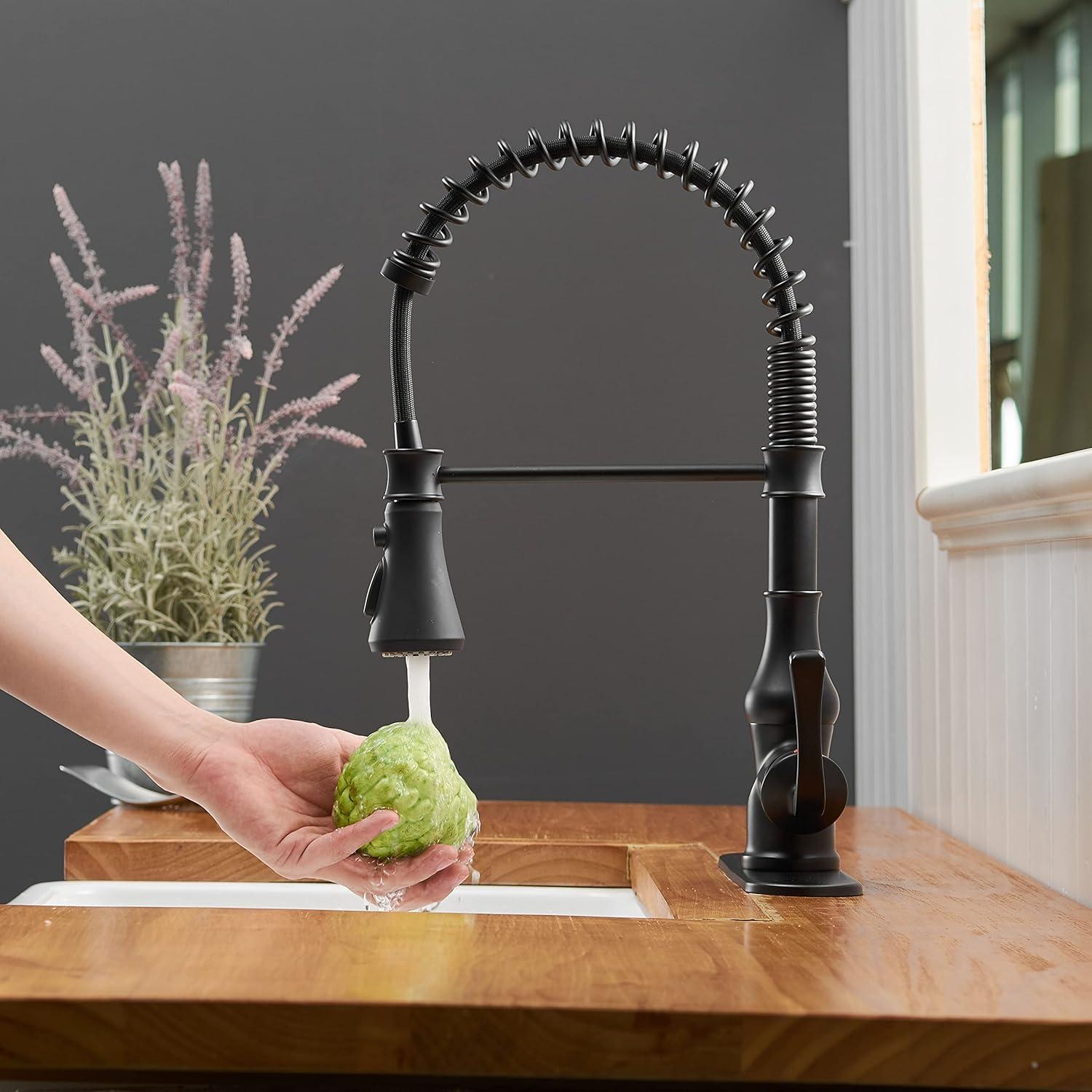 Single-Handle Pull-Down Sprayer 3 Spray High Arc Kitchen Faucet With Deck Plate