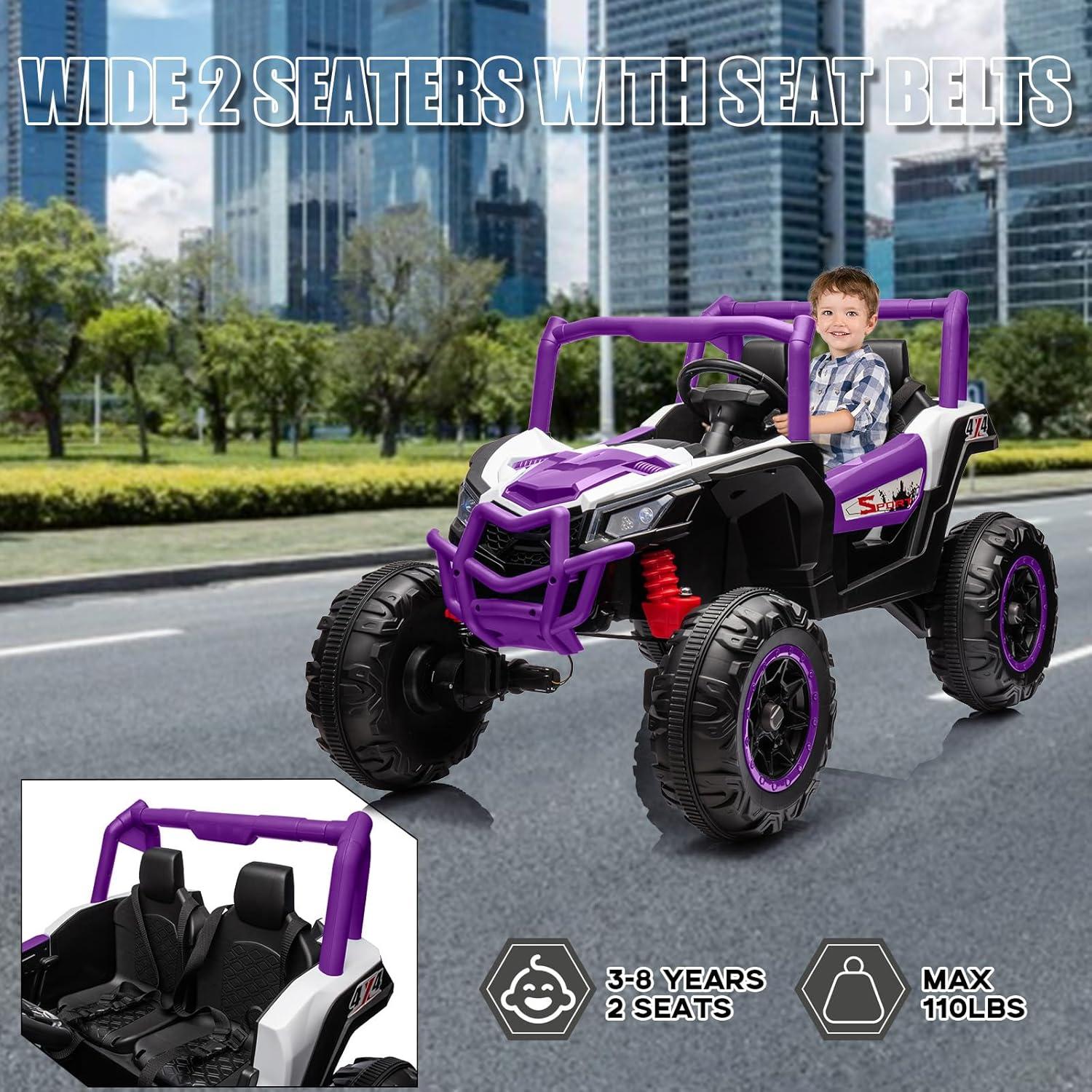 M optimized 24V 2 Seater Ride On Car for Kids, 7AH 4WD Powered UTV Toy, Battery Powered Ride On Toys with Remote Control, LED Light, 3 Speeds, Music, Spring Suspension, Ride On Toys for Kids