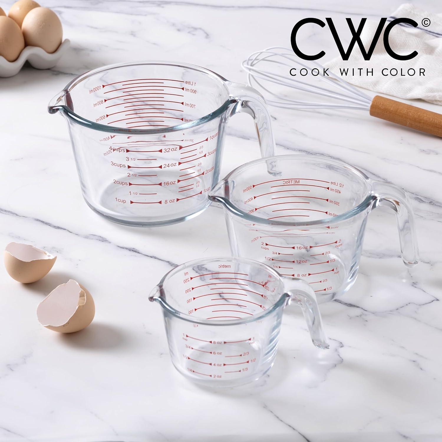 NutriChef 3pc Premium Glass Measuring Cup Set with Easy-Grip Handles - NCGL3MES