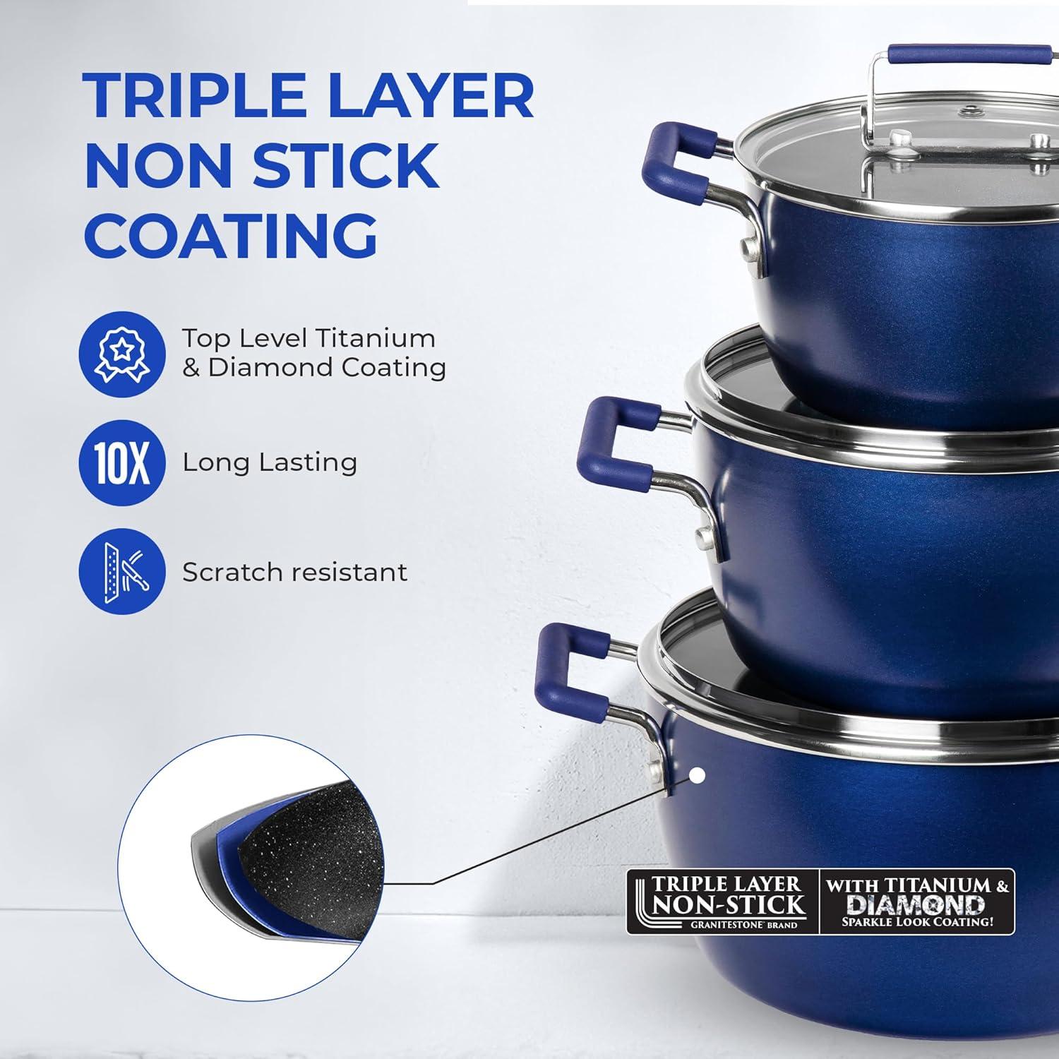 Granitestone Granitestone 6 Piece Stackable Nonstick Nesting Pots with Lids, Dishwasher Safe