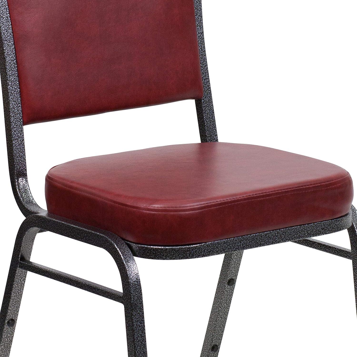 Flash Furniture 4 Pack HERCULES Series Crown Back Stacking Banquet Chair in Burgundy Vinyl - Silver Vein Frame