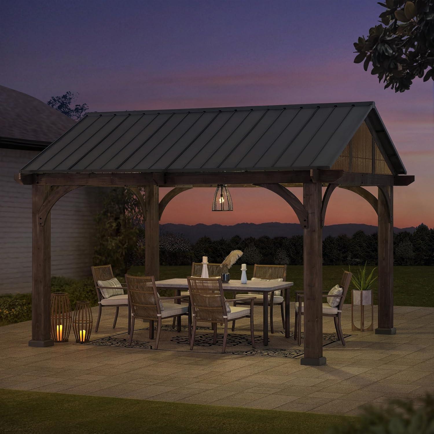 Sunjoy 12 x 14 ft. Brown Cedar Wood Frame Hardtop Gazebo