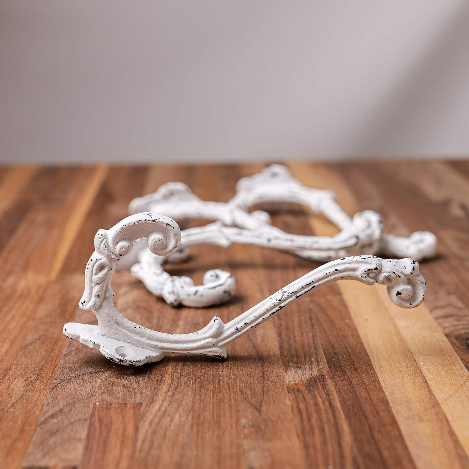 CRAFTSMAN ROAD Vintage Cast Iron Wall Hooks (Antique Brass Finish, Set of 4) - Rustic, Farmhouse, French Country Coat Hooks | Great for Coats, Bags, Towels, Hats | French Slender