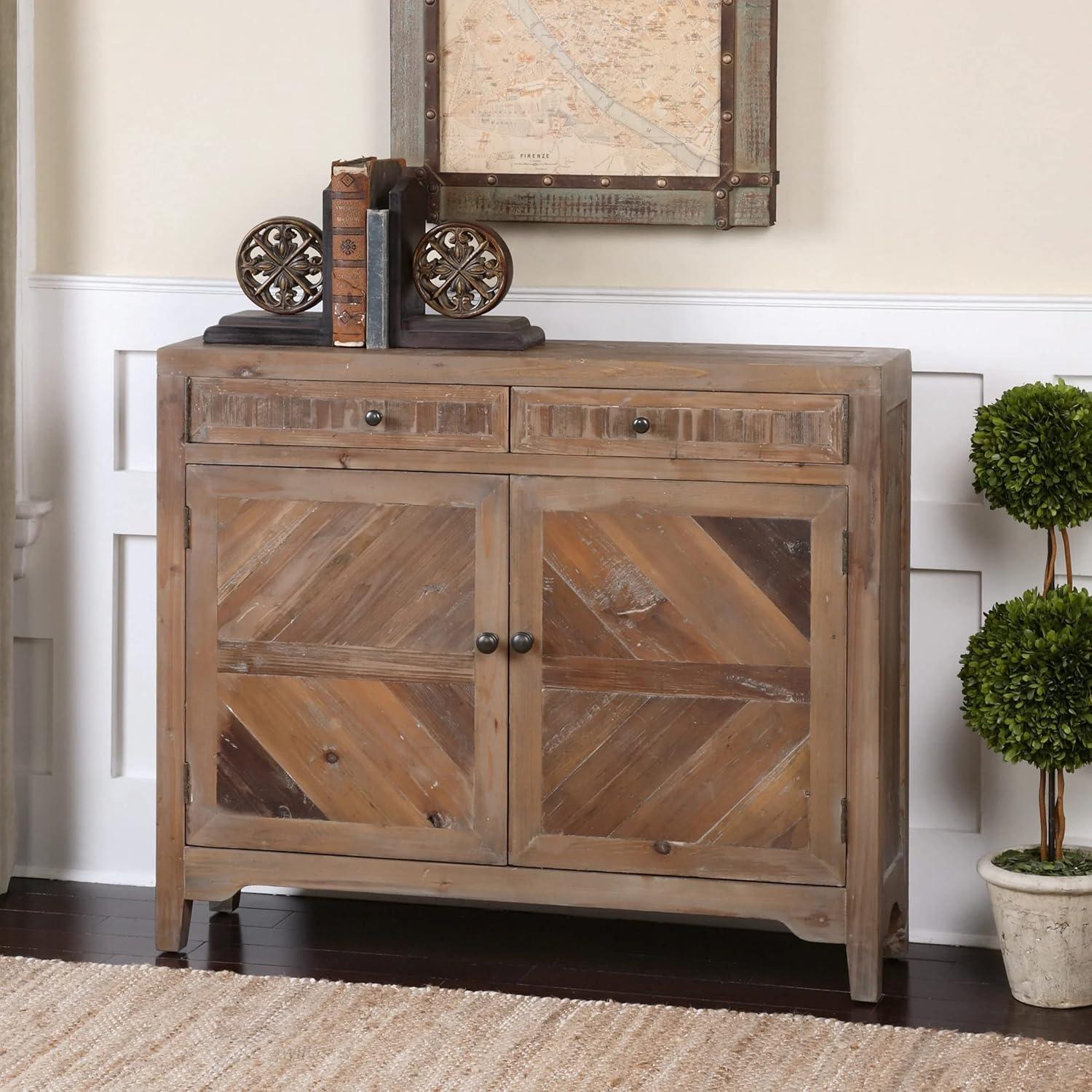 Rustic Reclaimed Fir Wood Console with Swing-Out Drawers