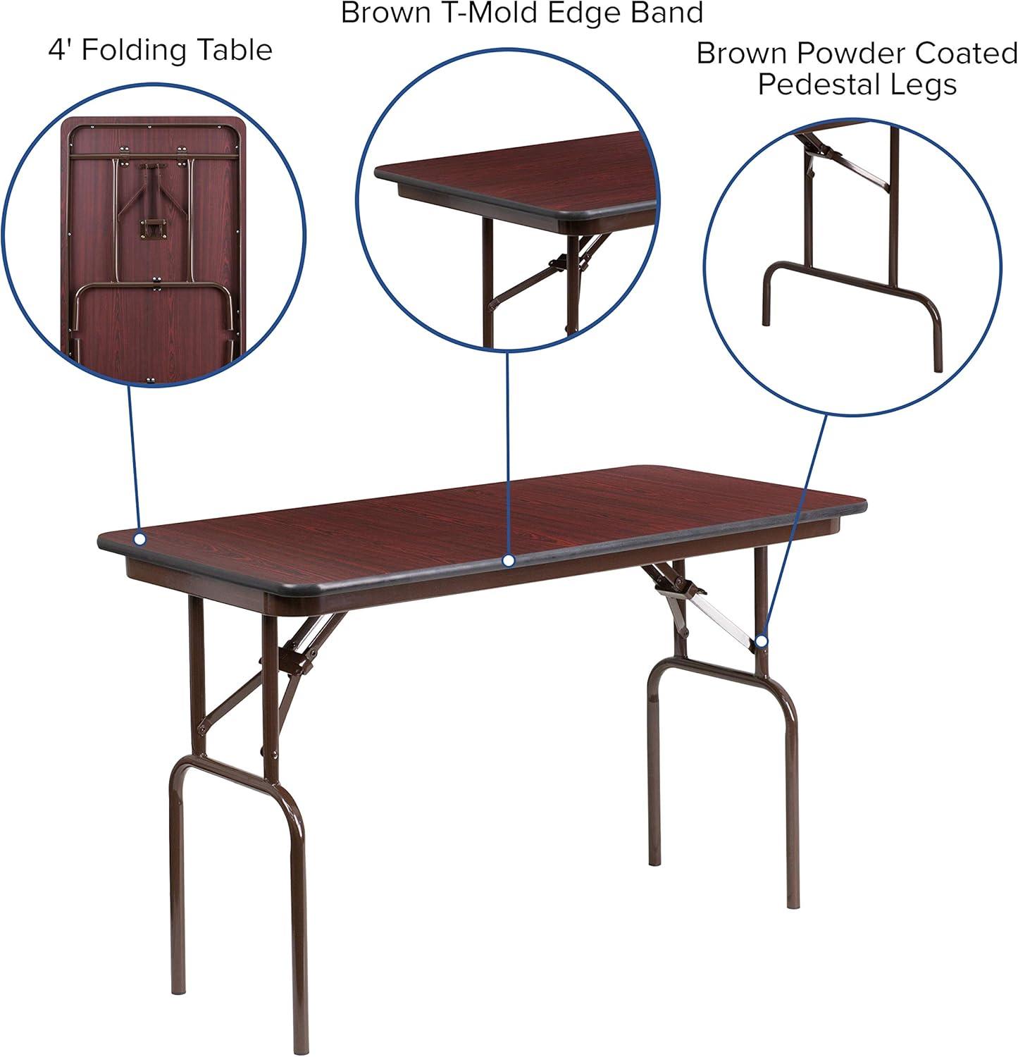 4-Foot Mahogany Melamine Laminate Folding Banquet Table