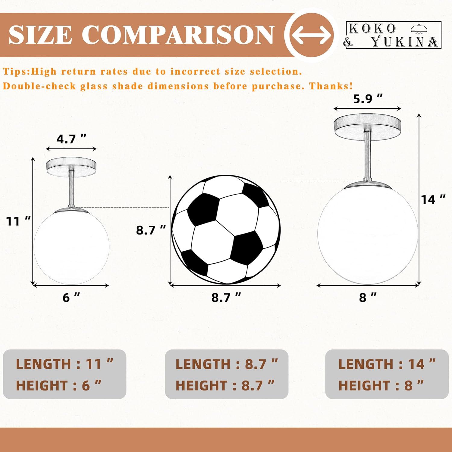 Mid Century Modern Globe Semi Flush Mount Ceiling Light Fixture Frosted Glass with Gold Brass Finish,1-Light Sphere Glass Pendant Lights for Aisle Porch Stairway Closet Kitchen Laundry Room(Bulb Incl)