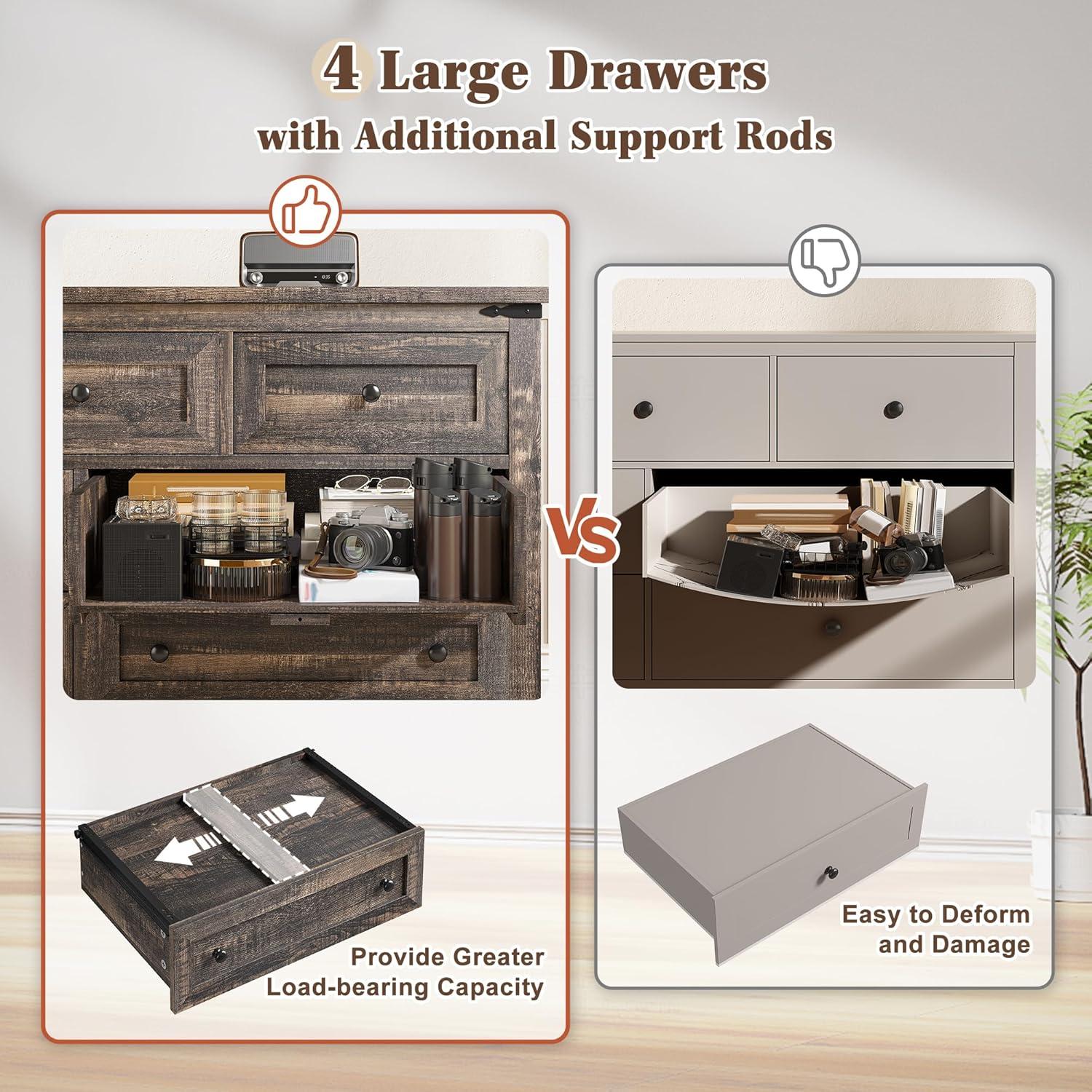 Gracie Oaks Wood Dresser For Bedroom With 7 Drawers, Farmhouse Chest Of Drawers