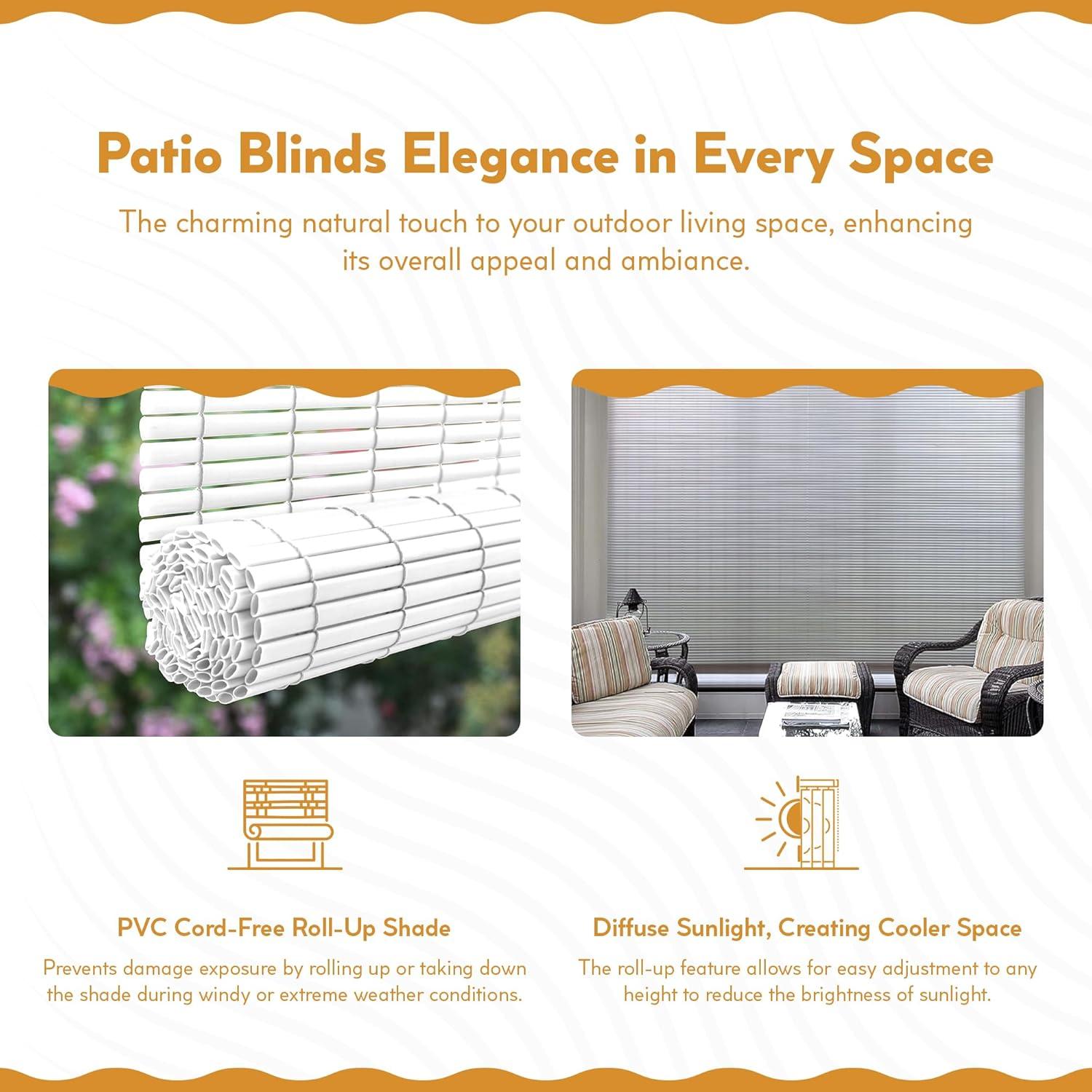 48" x 72" Outdoor Oval Vinyl Cord-Free PVC Rollup Blinds White - Radiance: UV Protection, Child Safe