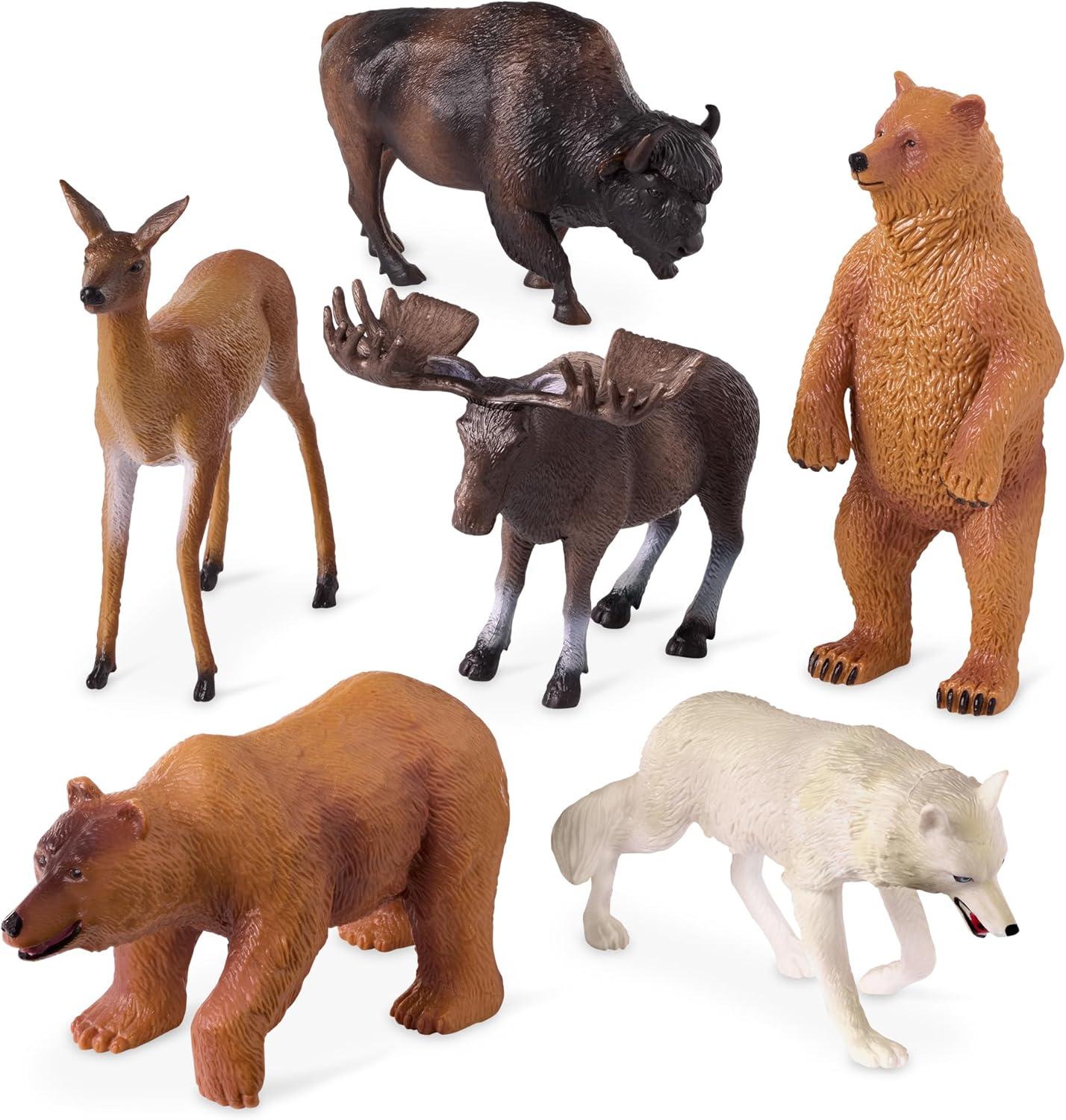 Terra by Battat – North American Animals Set – Realistic Animal Toys with Bison and Bear Toys for Kids 3+ (6 pc)