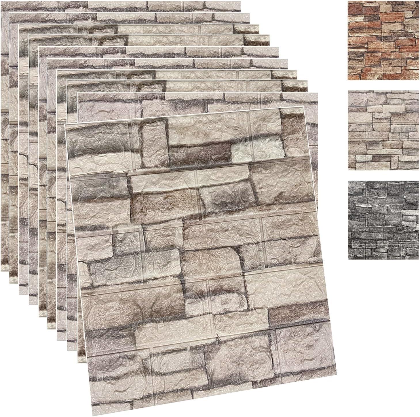 20-Piece Beige and Gray Faux Brick Peel and Stick Wall Panels