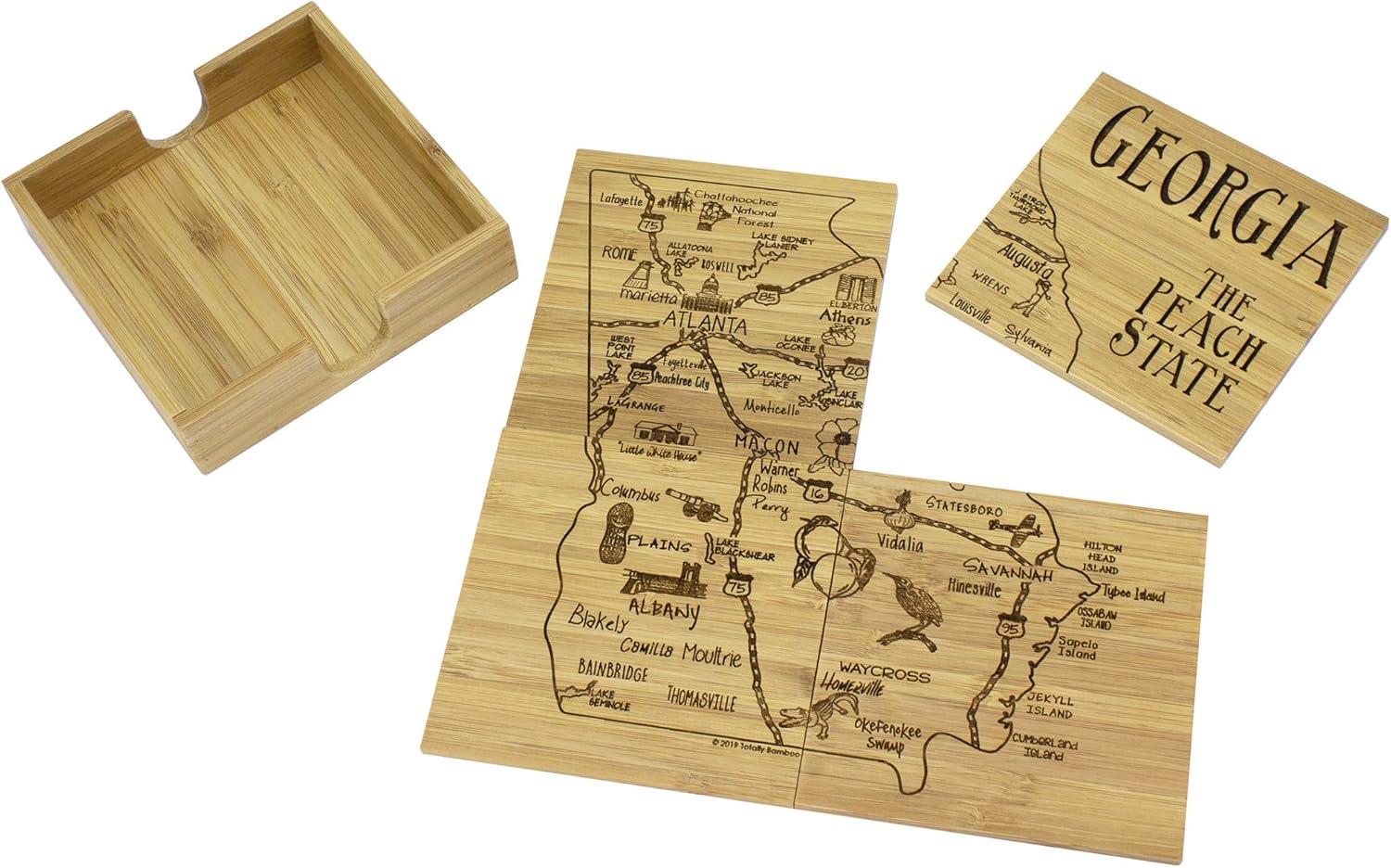 Georgia State Bamboo Puzzle Coaster Set with Case