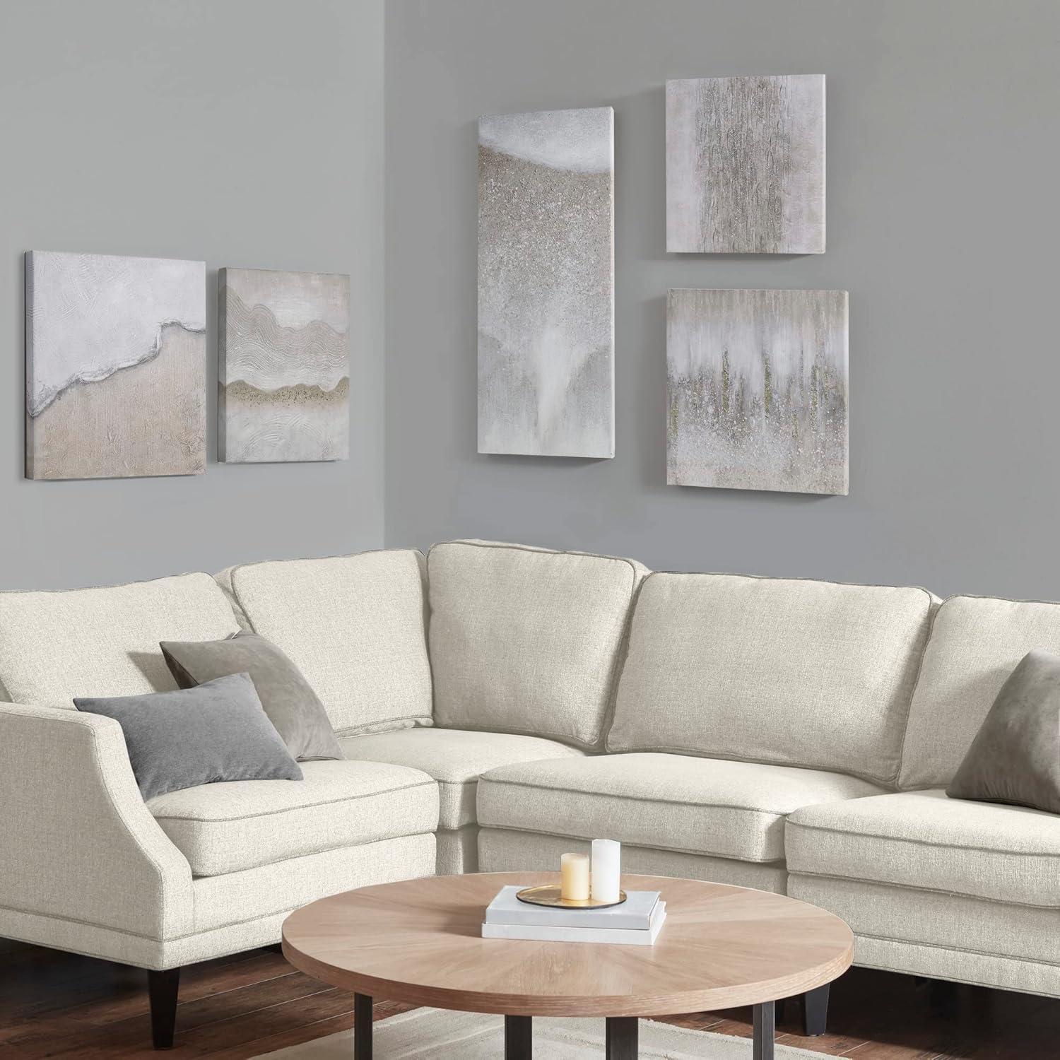 Madison Park 5pc Natural Essence Hand Embellished Abstract Gallery Canvas Wall Art Set: Modern Decor, MDF Frame