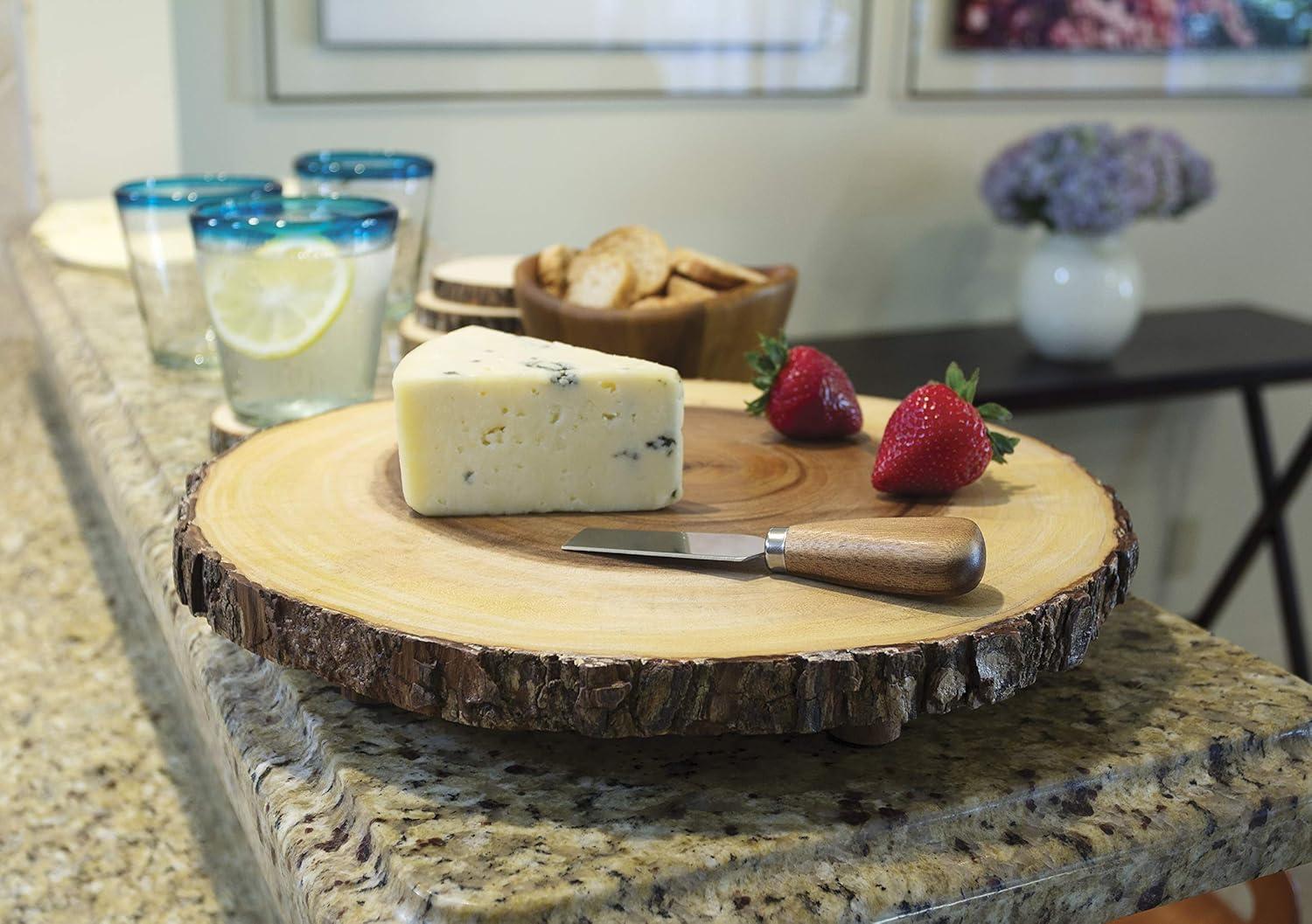 Rustic Acacia Wood Rectangular Footed Server Platter