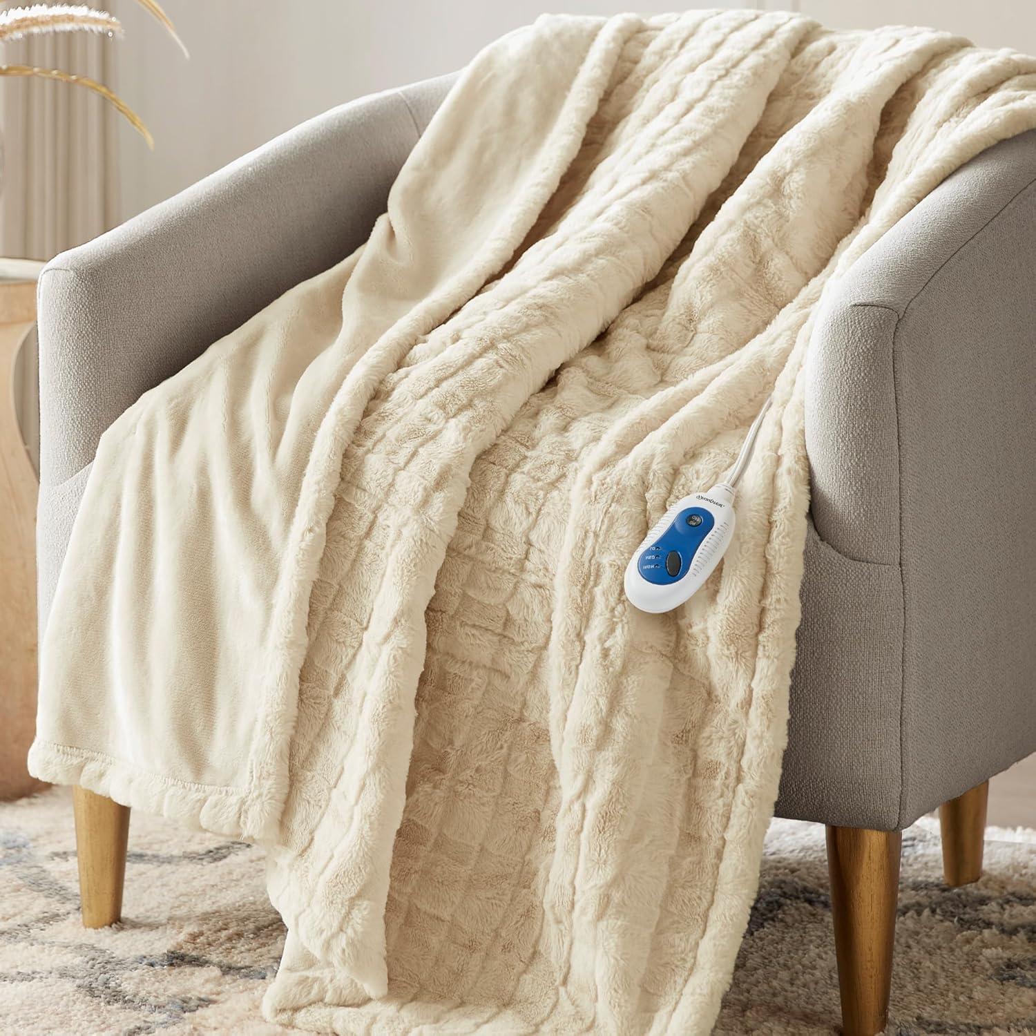 Beautyrest 50"x70" Marselle Oversized Faux Fur Heated Throw Ivory Texture