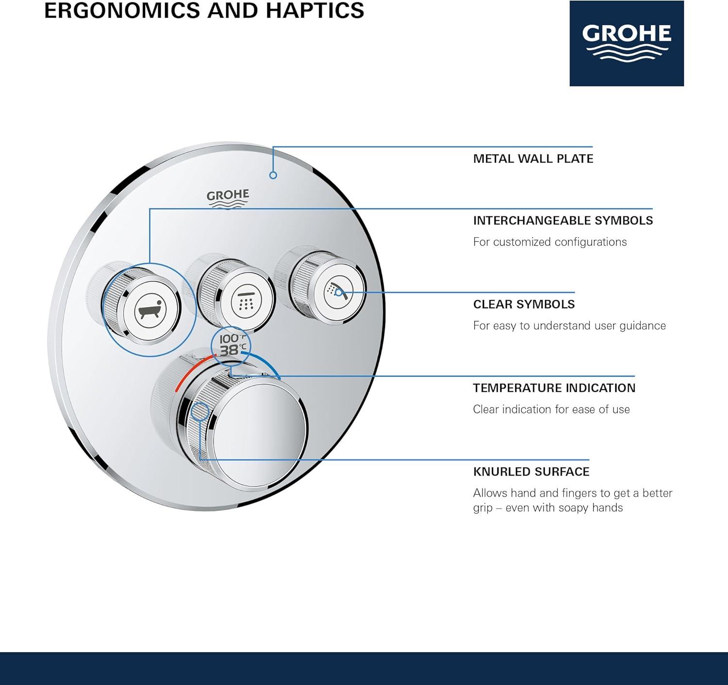 GROHE Grohtherm Triple-Function Shower Thermostatic Valve Trim Kit