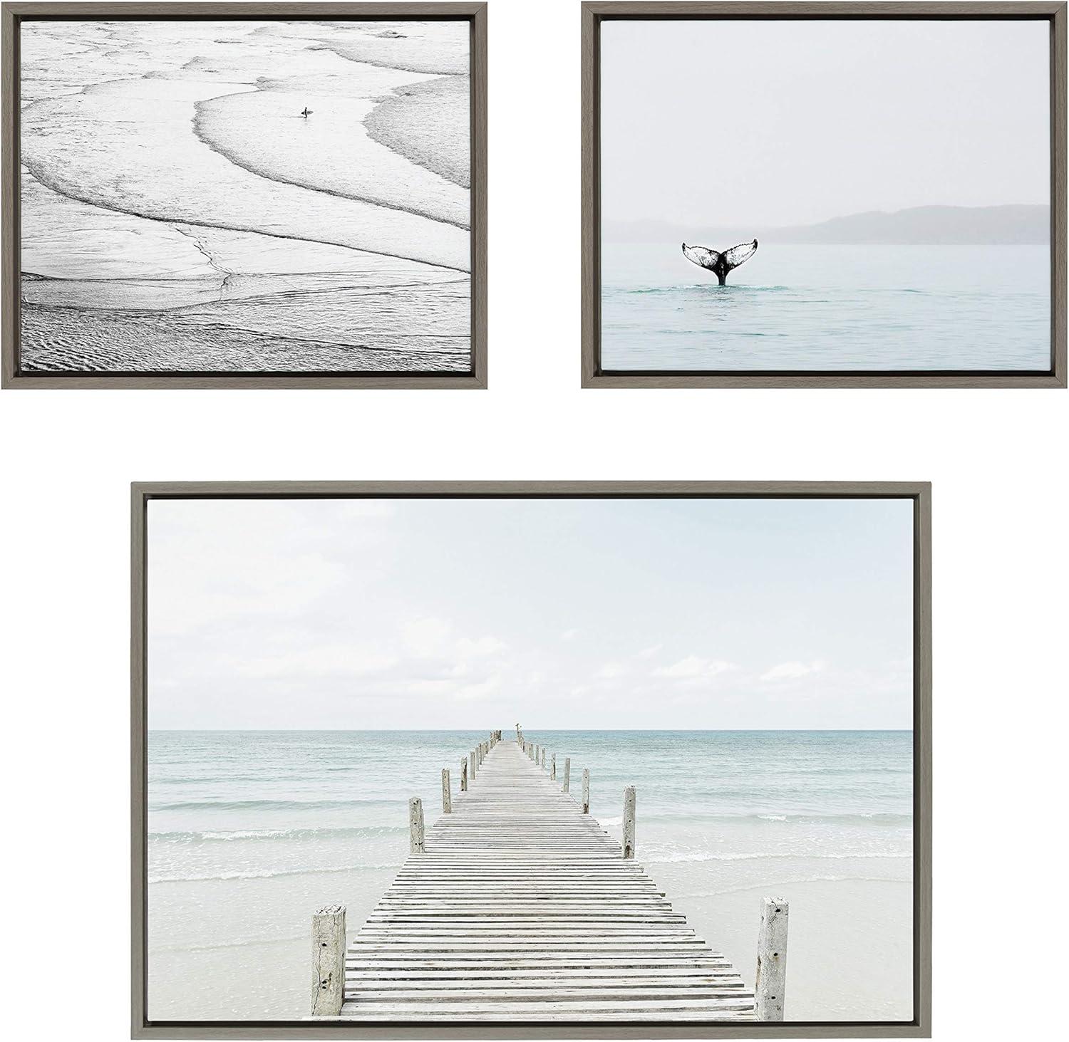 Kate and Laurel Sylvie Beach Canvas Wall Art Collection by Pete Olson and Amy Peterson, Set of 3, 16x20 and 23x33 Gray, Chic Coastal Art Set for Wall