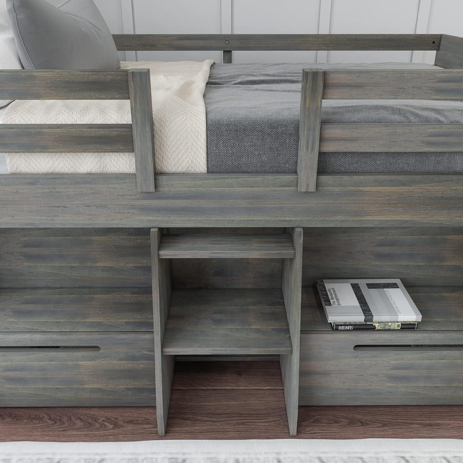 Driftwood Twin Low Loft Bed with Storage Drawers