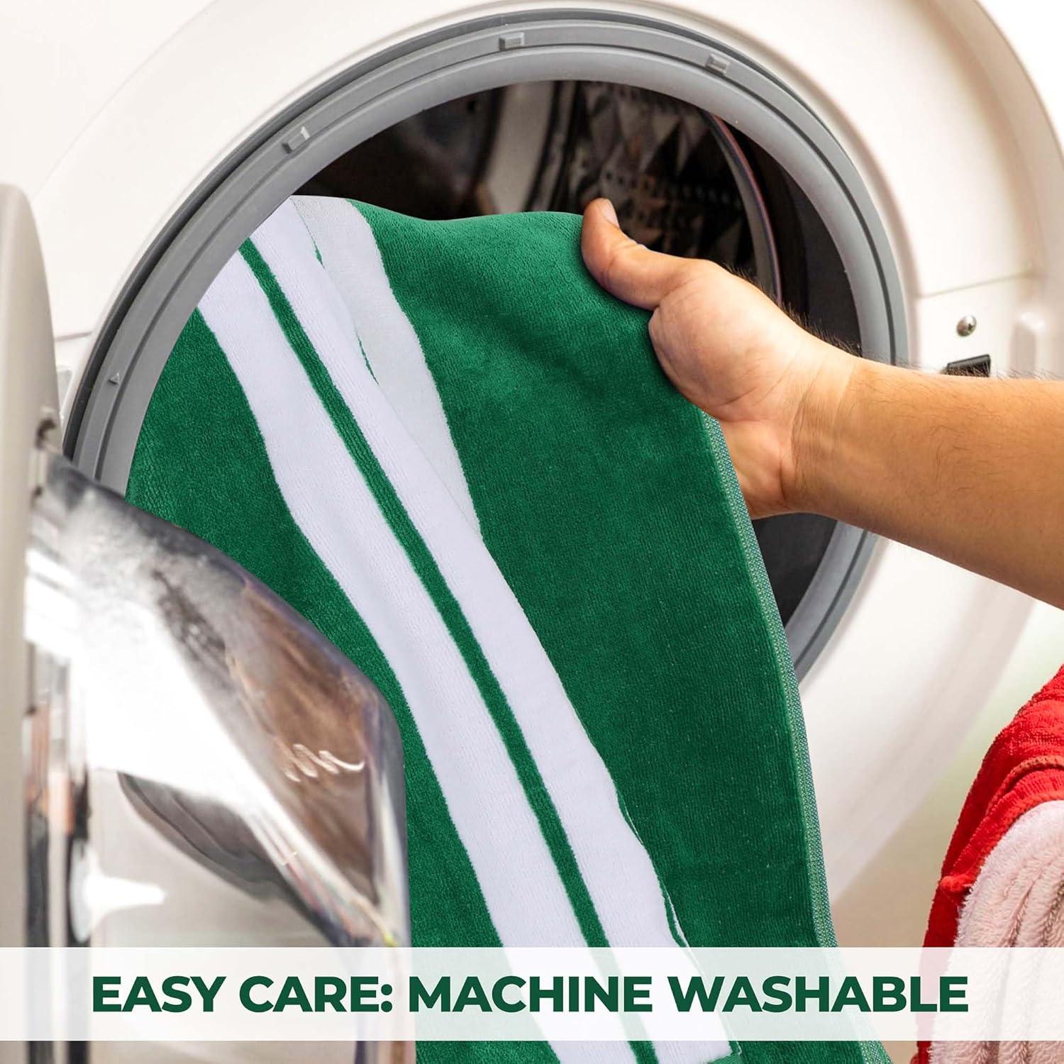 Superior Cotton Striped Oversized Beach Towel, 34" x 64", Dark Green