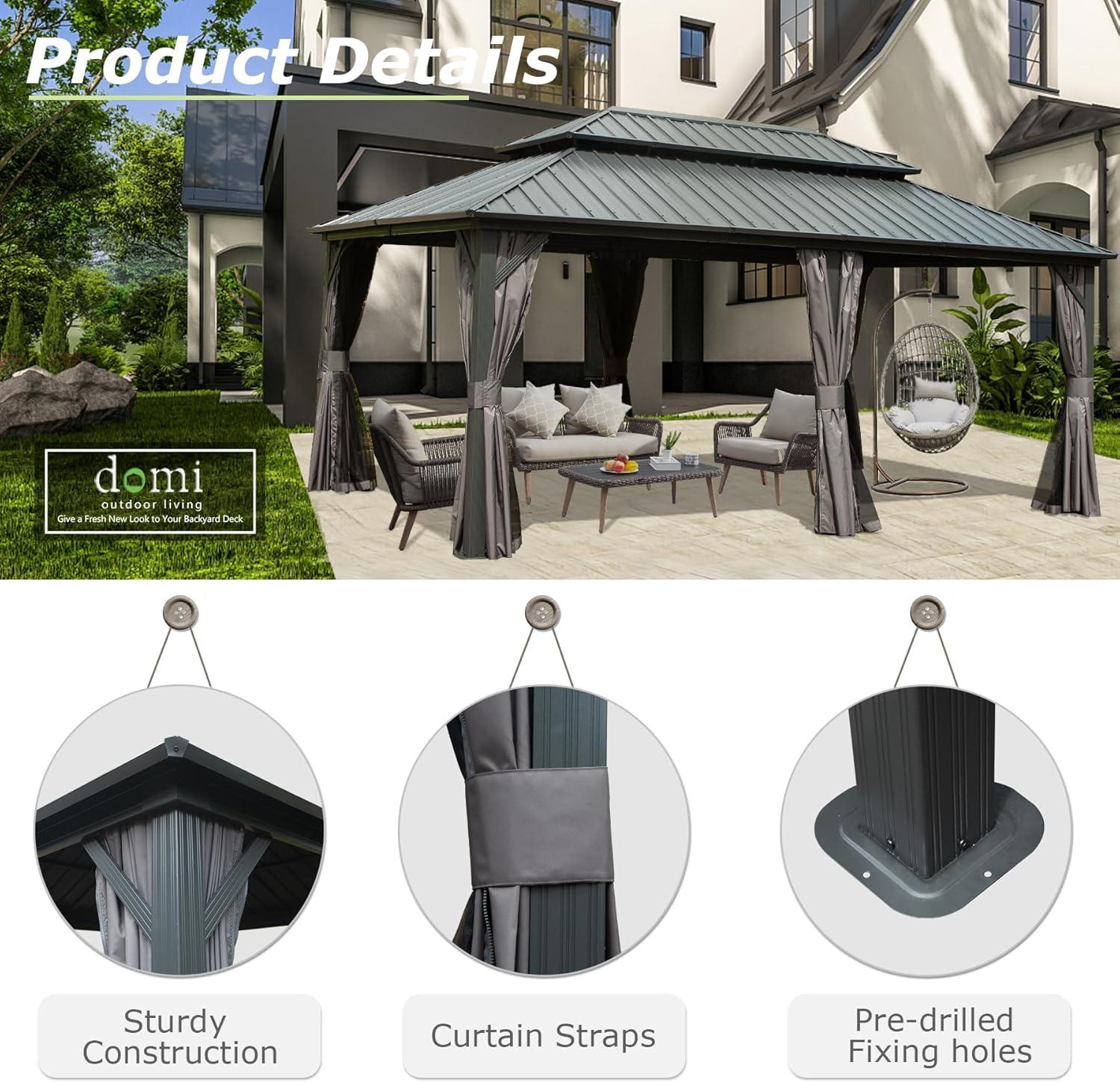 Domi 12' x 18' Gray Aluminum and Steel Hardtop Gazebo