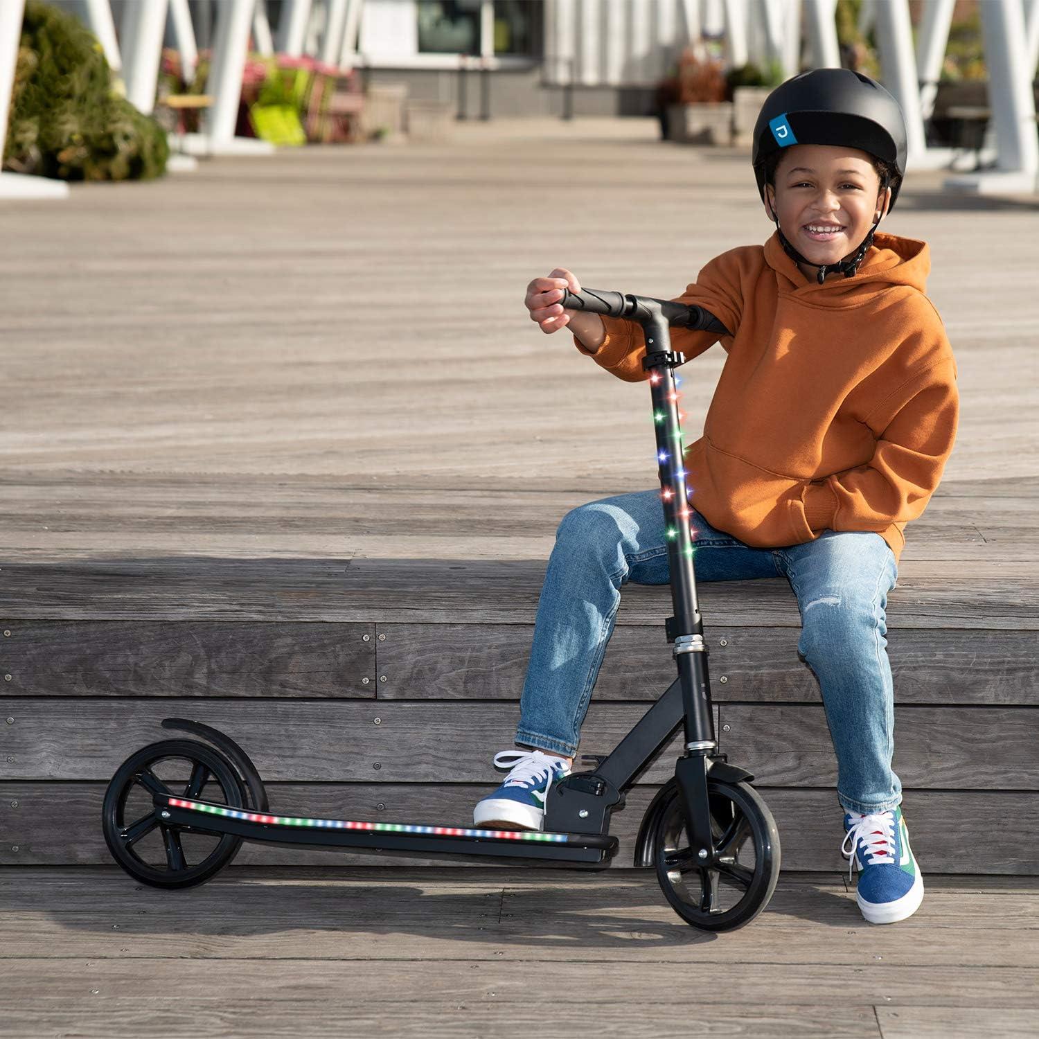 Black Adjustable LED Light-Up Kick Scooter with Wide Deck