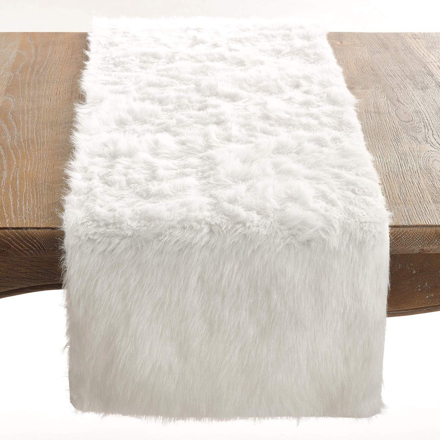 Saro Lifestyle Faux Fur Design Table Runner, 15"x54", White