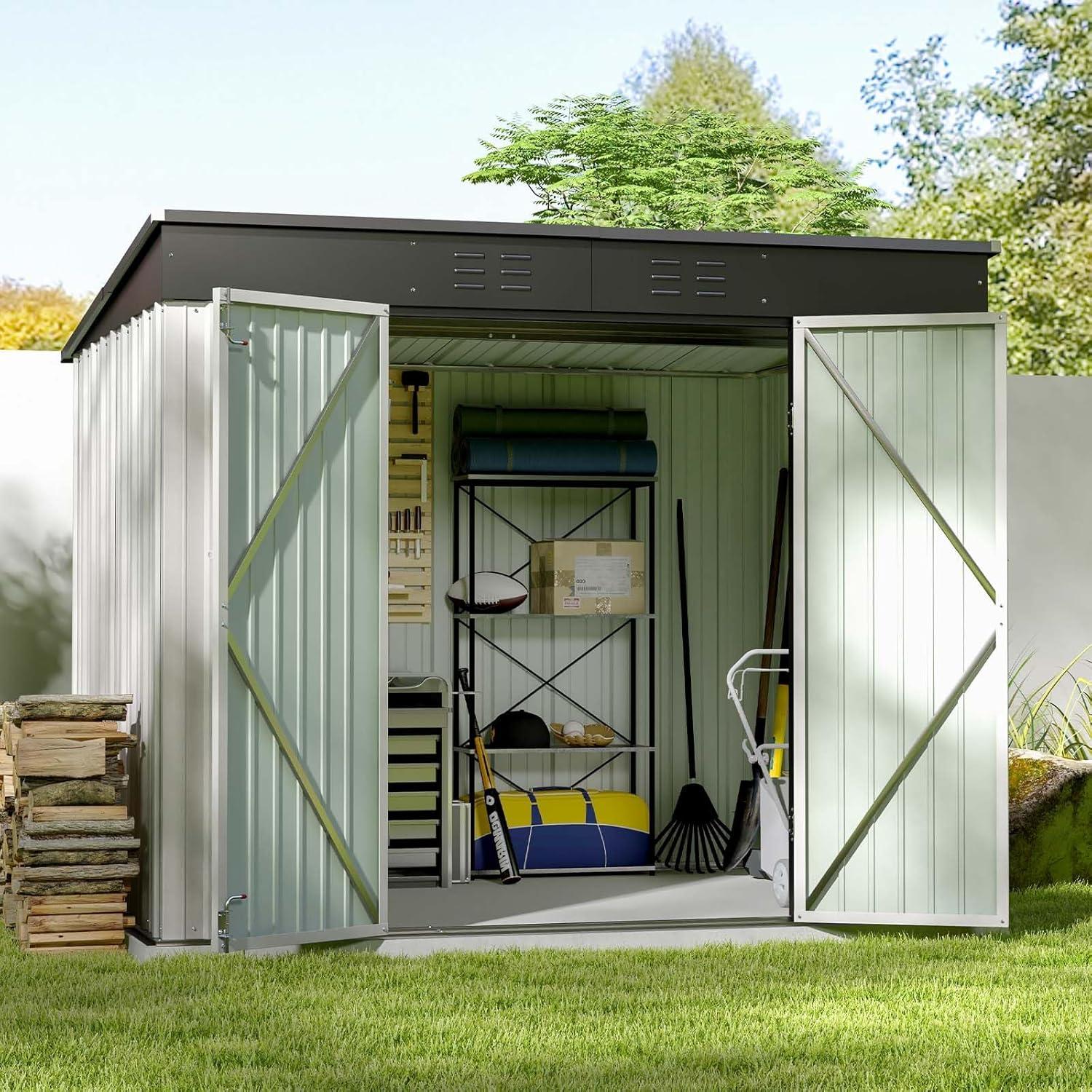 8' x 6' White and Black Metal Outdoor Storage Shed