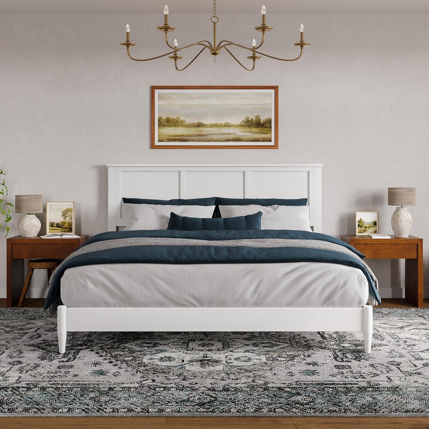 AFI Charlotte King Solid Wood Low Profile Platform Bed, White