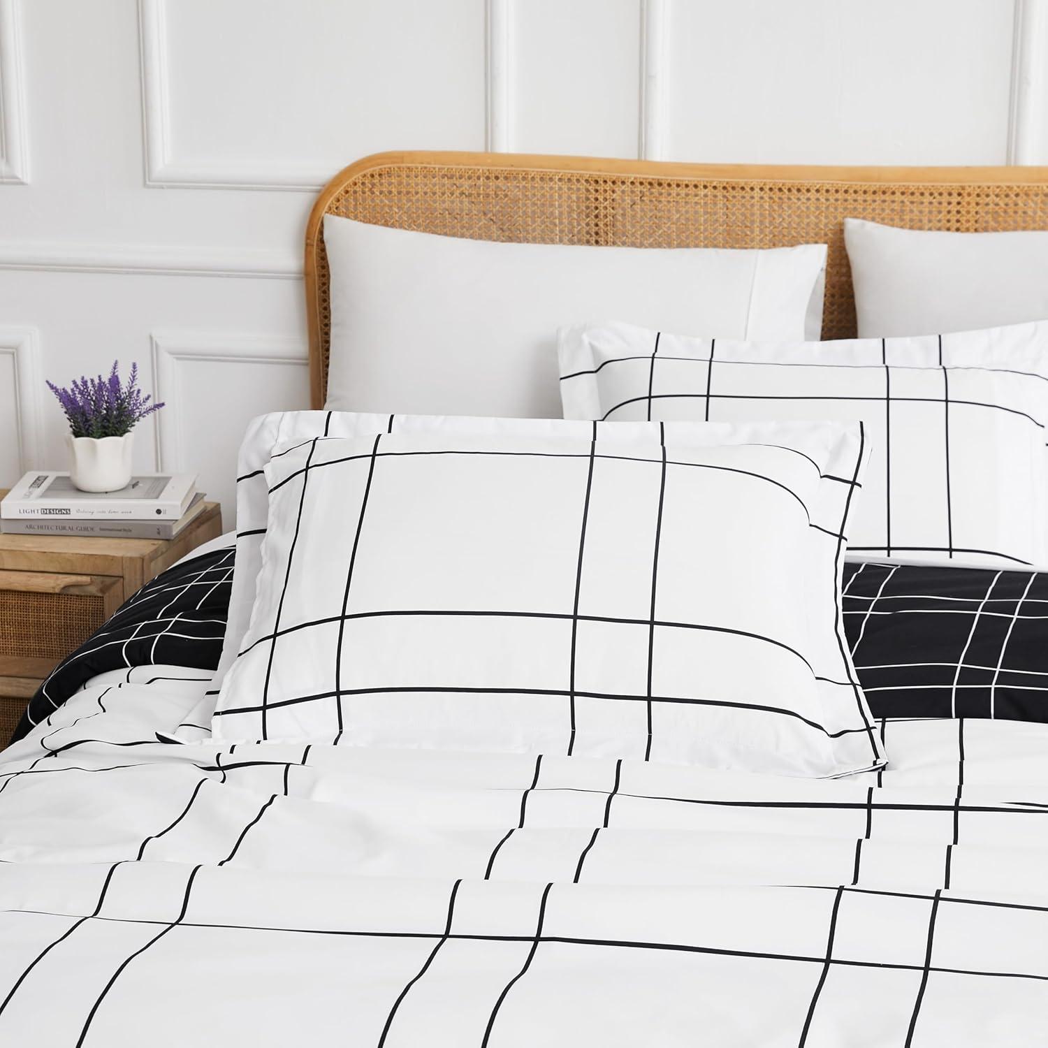 Southshore Fine Living, Inc. Urban Grid Collection Oversized King Duvet Cover Set, Printed Duvet Cover 3-Piece, Two Matching Shams (108 in Wide x 98 in Long), Black, King/California King