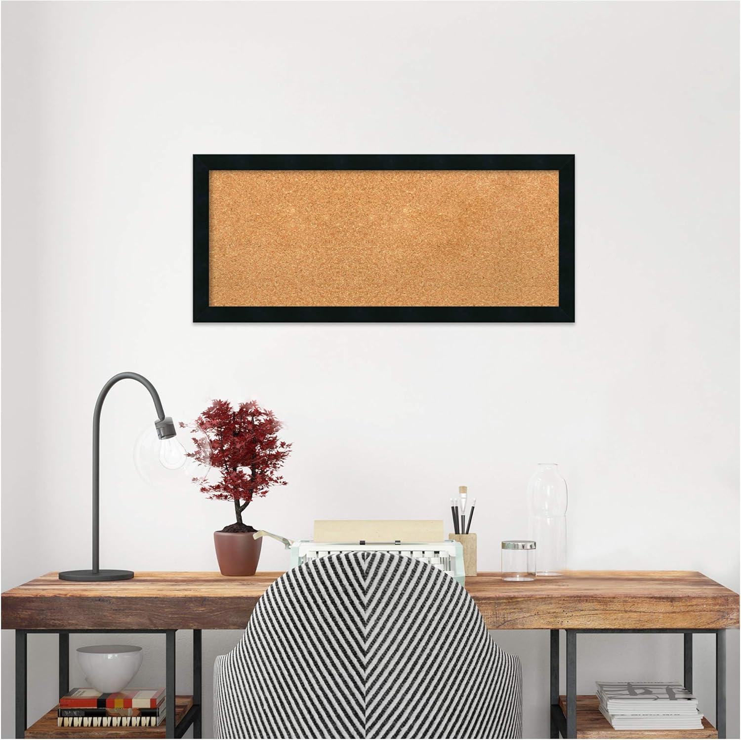 Amanti Art Cork Board Wood Framed Mezzanotte Black Bulletin Board, Organization Board, Pin Board