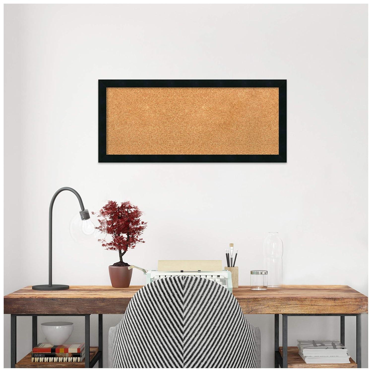 Amanti Art Natural Cork Board Wood Framed Mezzanotte Black Bulletin Board 32 in. x 14 in.