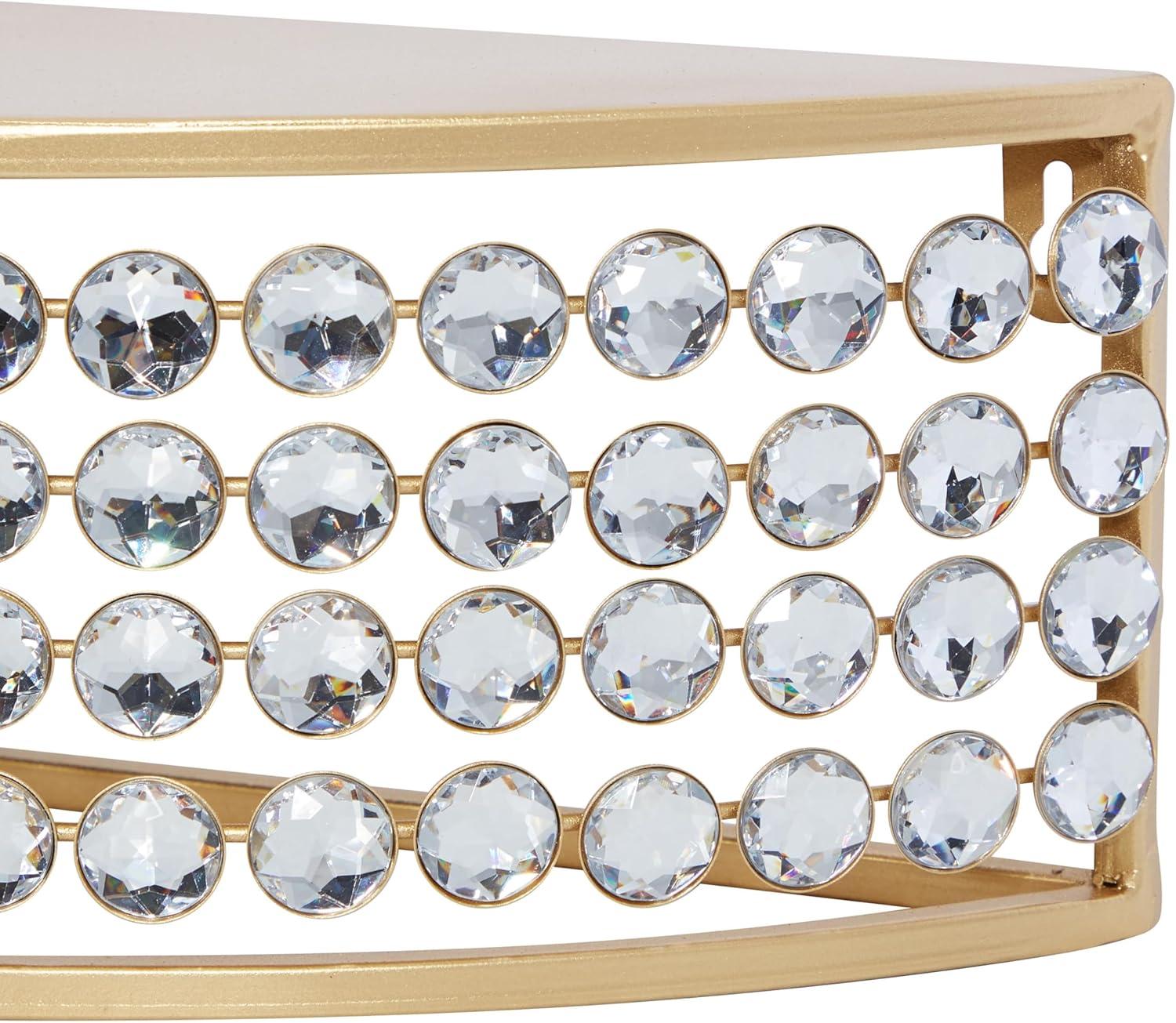 DecMode 5", 5"H Half-Moon 2-Tier Gold Wall Shelf with Crystal Embellishments (2 Count)