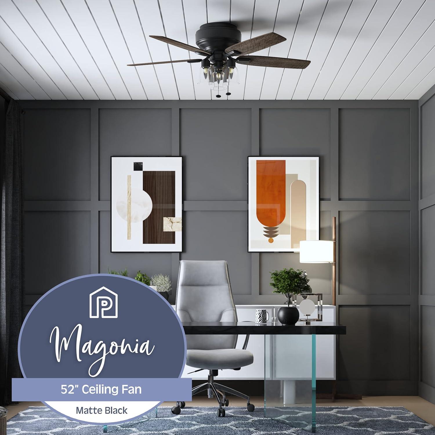 Prominence Home Magonia 52-in Flush Mount Matte Black with Black Pine/Rough Pine Blades Ceiling Fan With Light ( 5 -Blade )