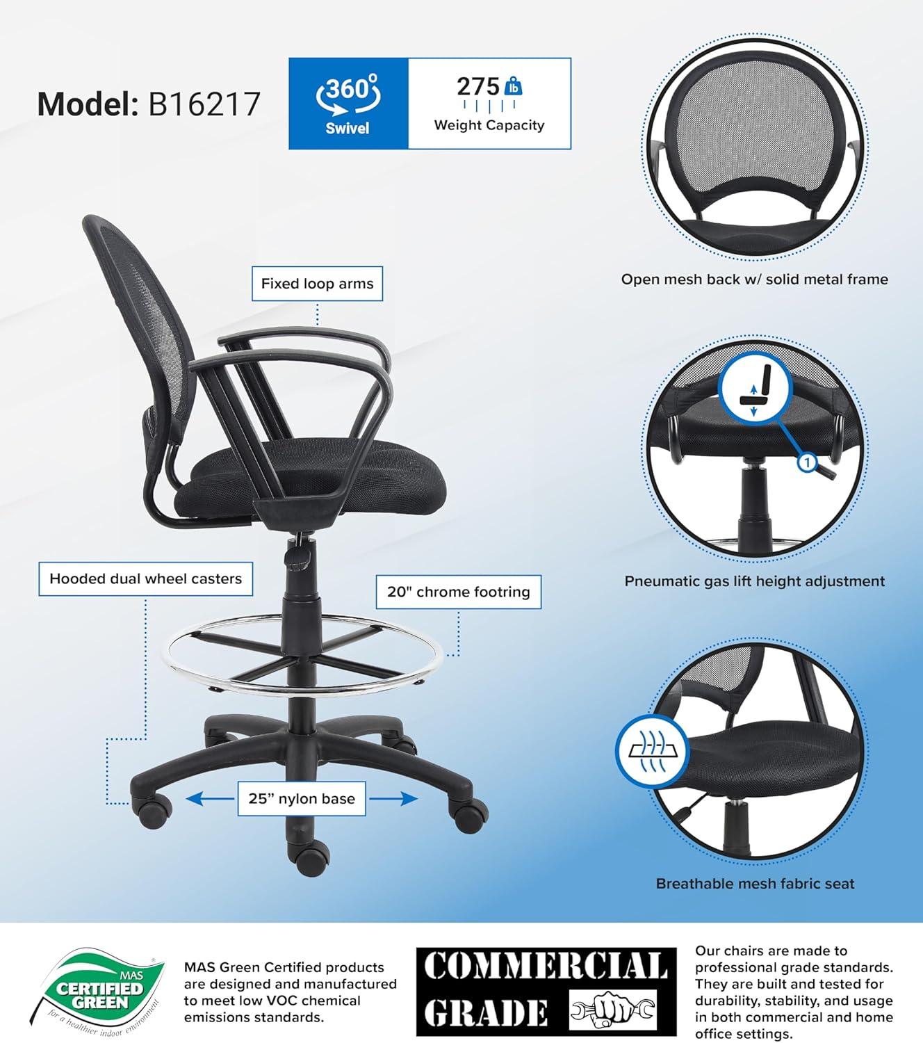 Boss Office Products Mesh Drafting Chair