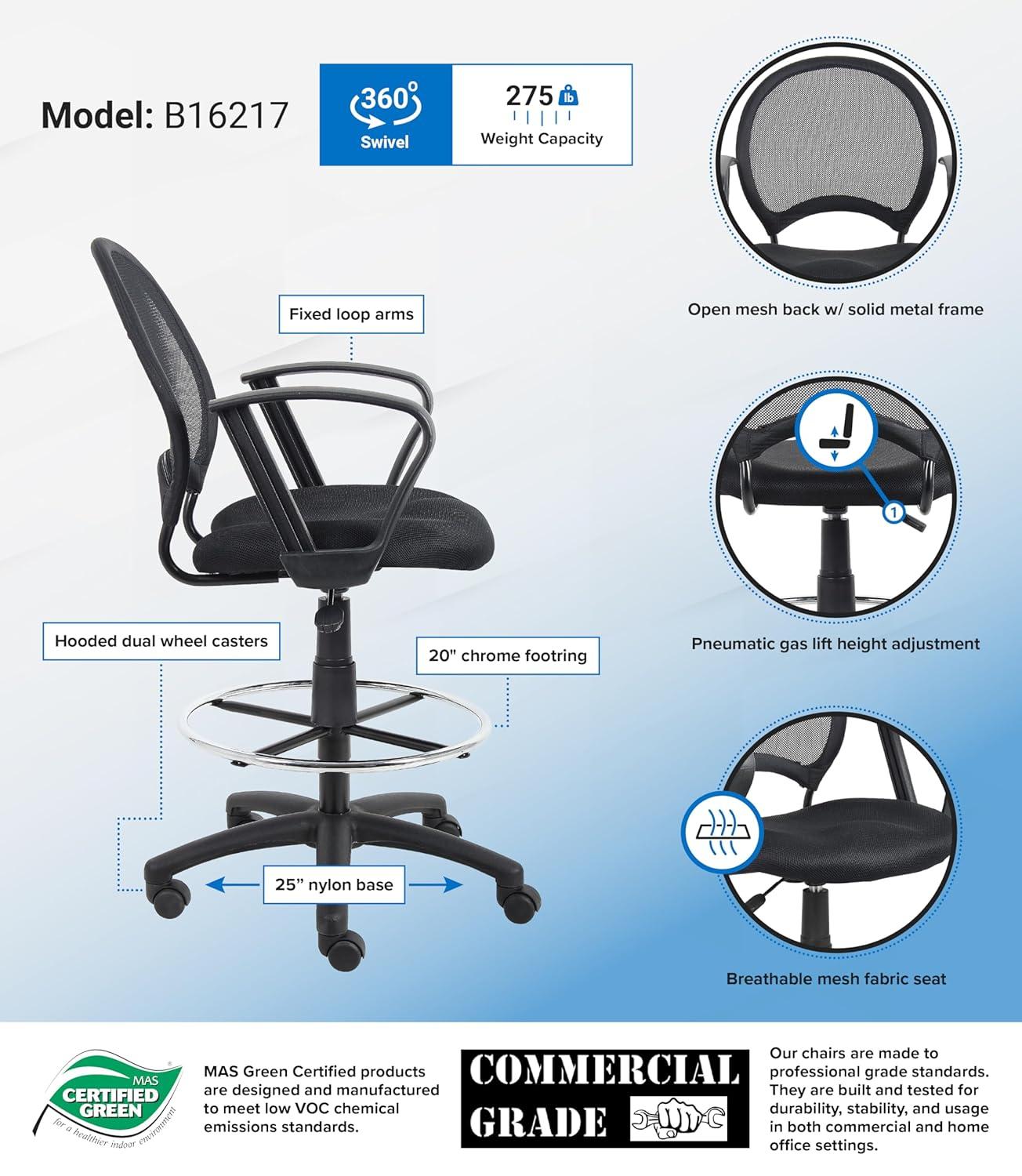 Boss Office Products Mesh Drafting Chair