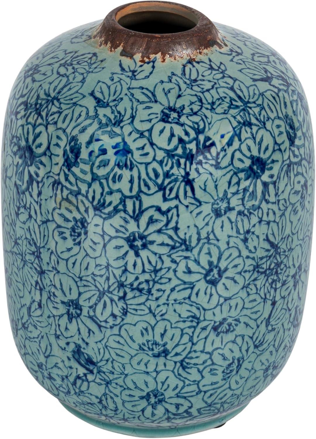 Distressed Blue Ceramic Floral Bouquet Vase 6.5" H