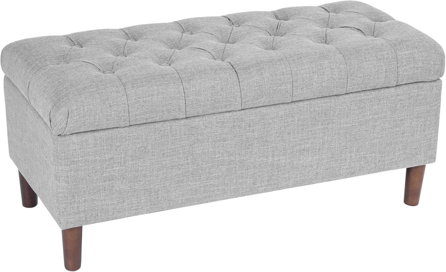 Button Tufted Storage Bench with Cone Wood Legs Gray - HomePop: Hinged Lid, Bedroom Ottoman