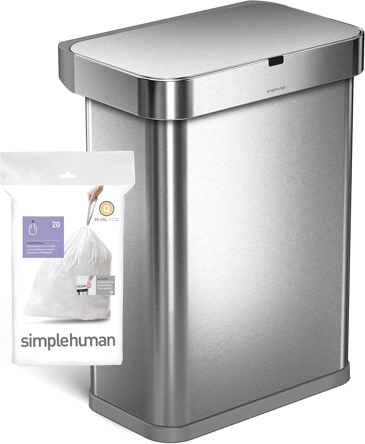 simplehuman 50-65L Code Q Custom Fit Kitchen Trash Bag Liners 3 Quick-Dispense Packs - 60ct: Tall Kitchen, Drawstring, Unscented