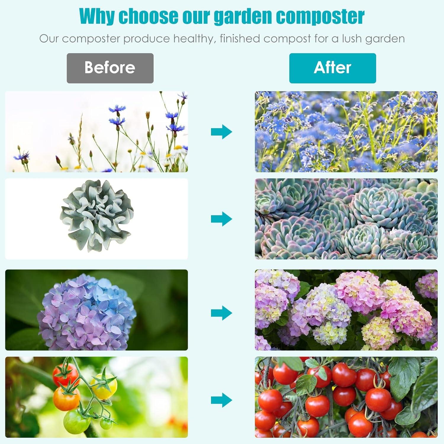 HomGarden Composting Tumbler 43gal Composter Bin W/ Dual Chamber BPA Free Black