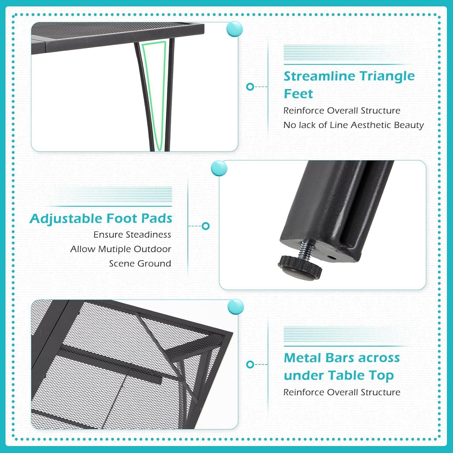 AECOJOY 39.4" Square Patio Dining Table for 4, Outdoor Dining Table with 1.6" Umbrella Hole, All-Weather Resistant Metal Tables for Patio Lawn Deck Backyard Garden Poolside (Dark Grey)