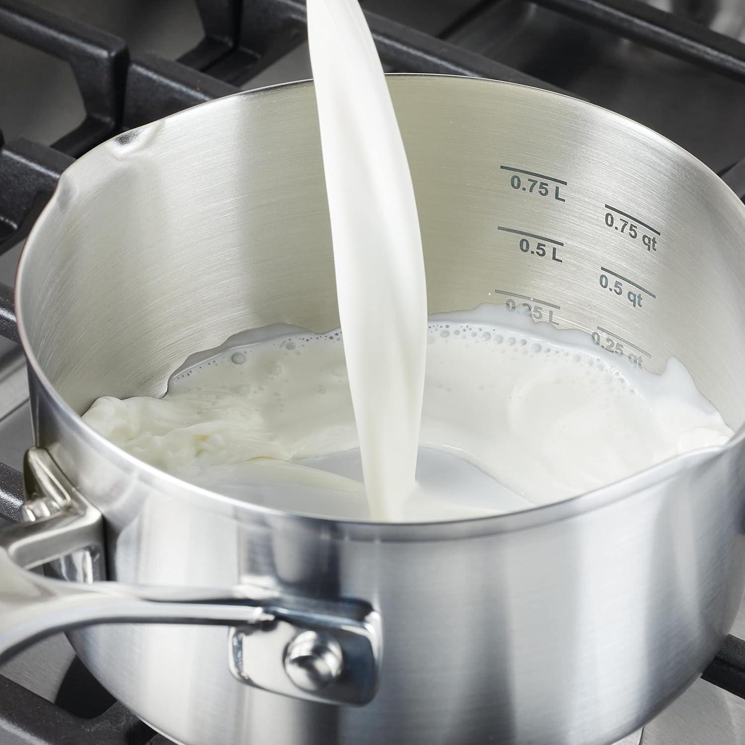 KitchenAid Stainless Steel Induction Saucepan with Pour Spouts, 1 Quart, Brushed Stainless Steel