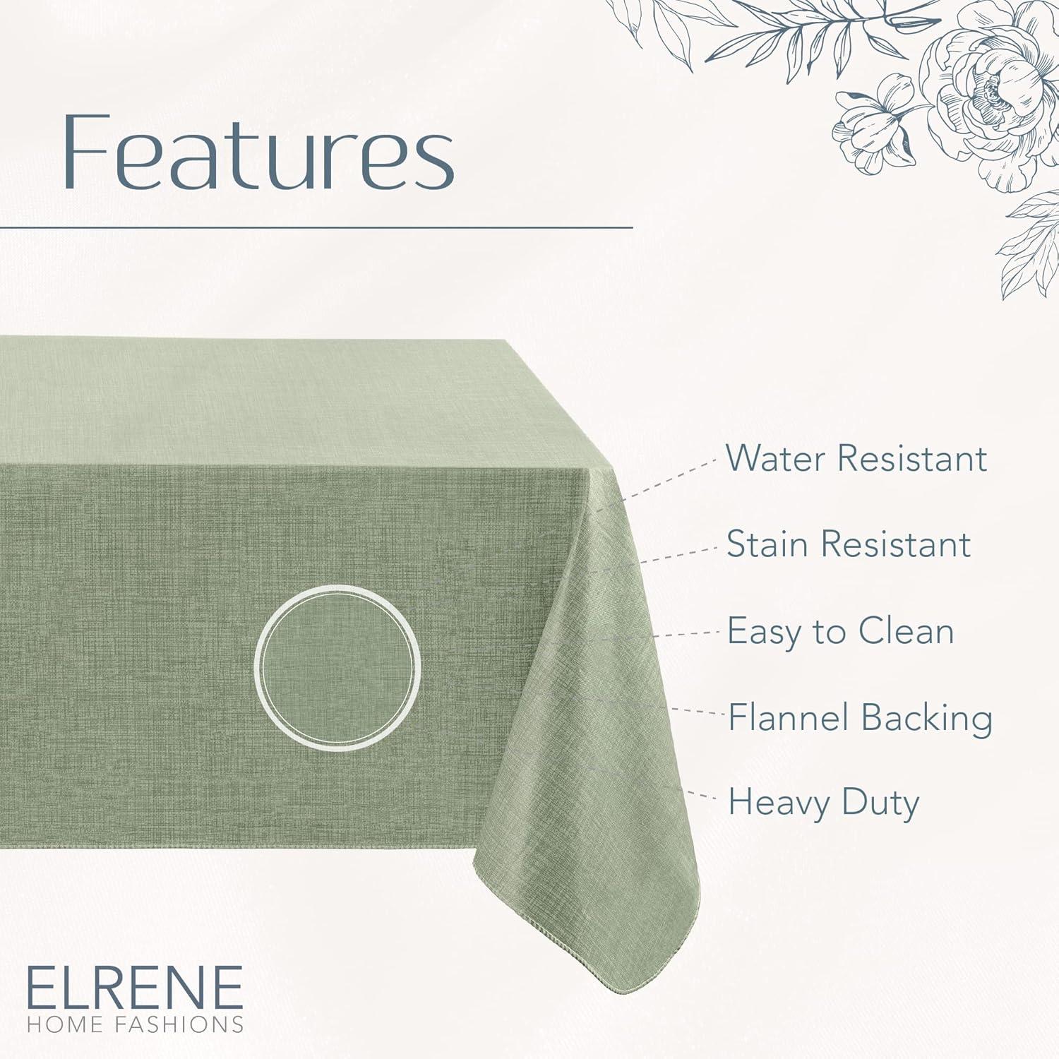 Elrene Home Fashions Monterey Linen Inspired Water- and Stain-Resistant Vinyl Tablecloth with Flannel Backing, 52 inches X 70 inches, Rectangle, Sage
