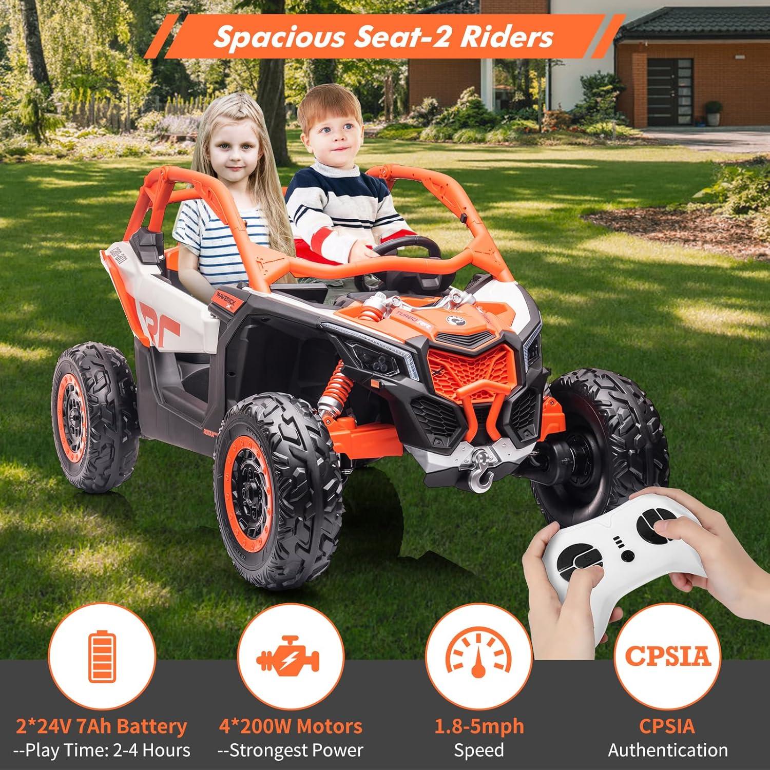 NITIVINK 2 Seater Ride on UTV Car, Licensed Can-Am Electric Off-Road Car, 4WD Kids Truck w/Remote Control, 2 * 24V 7AH Batteries, 4 * 200W Motor, Orange