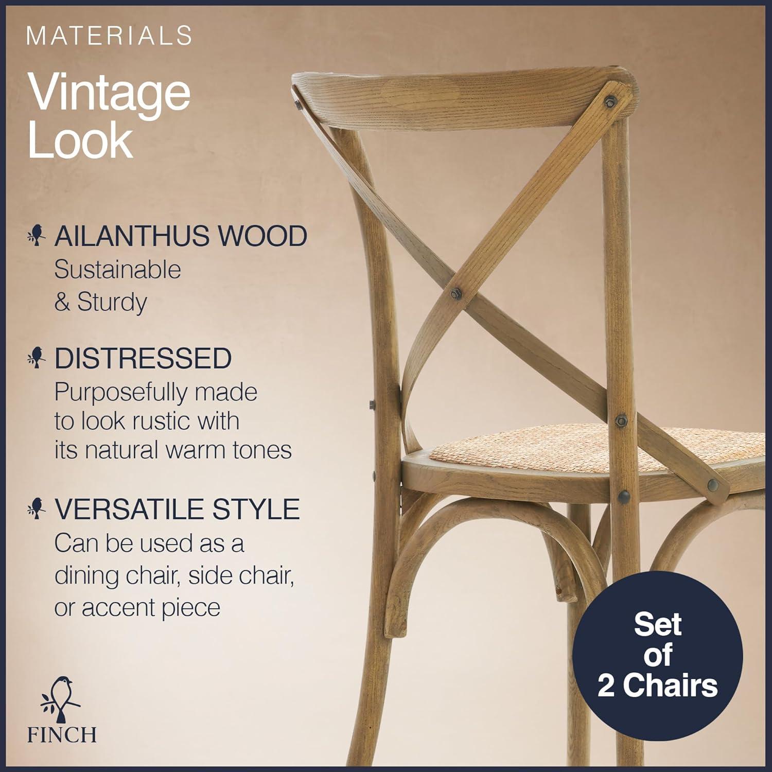 Finch Set of 2 Elmhurst Cross Back Side Chair Natural Rattan: Upholstered Polyester, Wood Legs, No Assembly Required