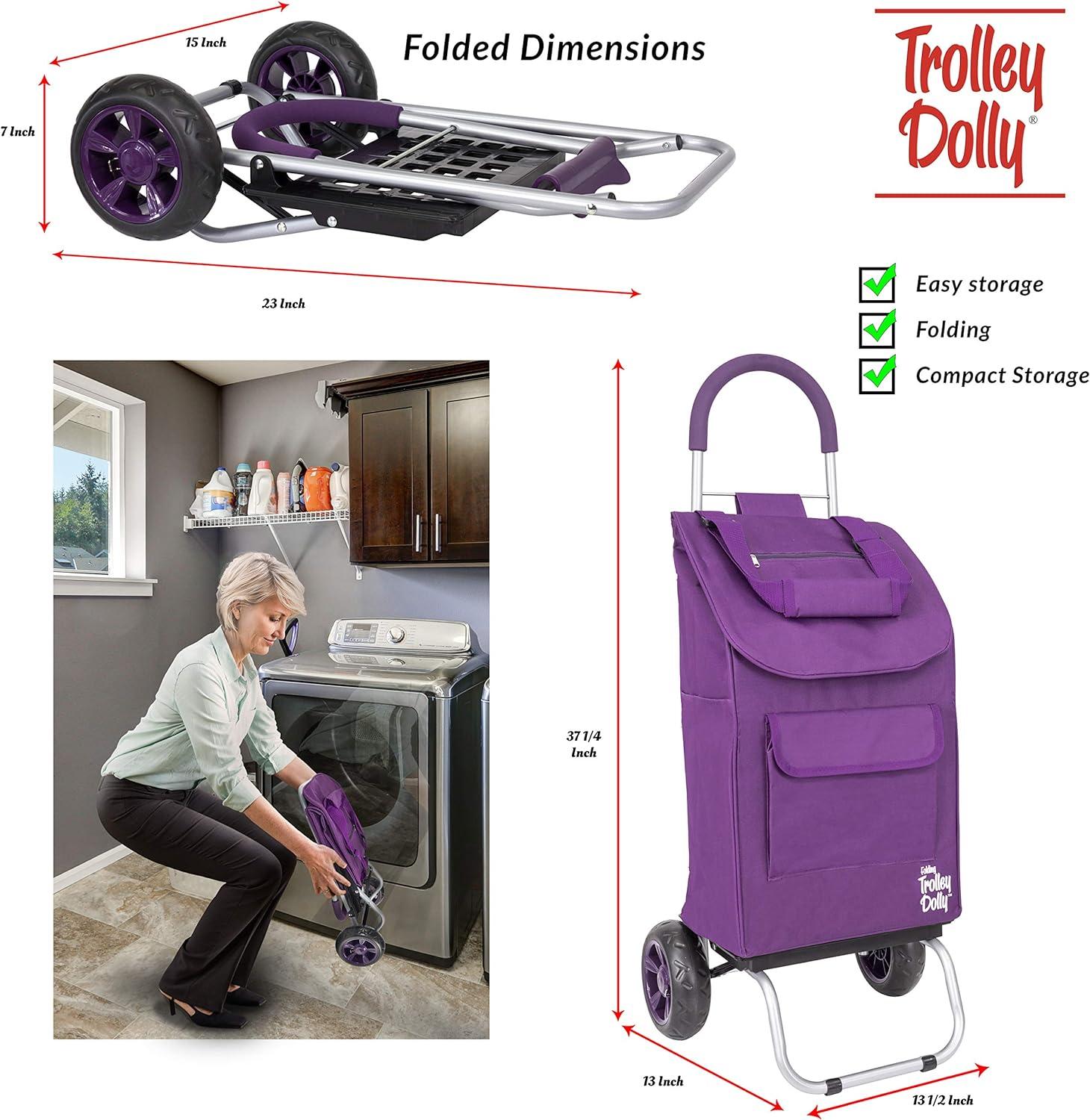 Purple Foldable Shopping Cart with Removable Bag and Wheels