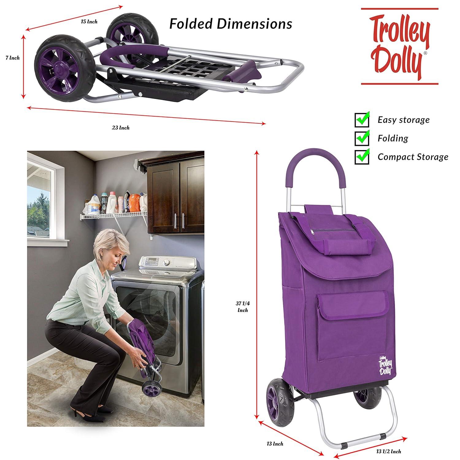 dbest products Trolley Dolly Foldable Shopping Cart for Groceries with Wheels Removable Bag Rolling Personal Handtruck - Purple
