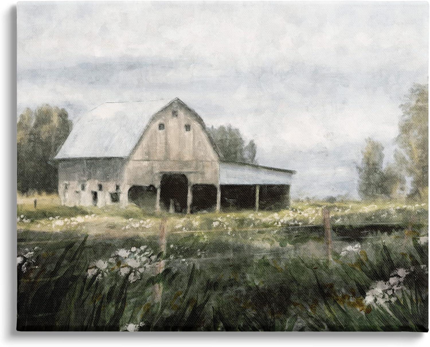 Stupell Industries Country Farmhouse Barn Meadow Landscape Painting Gallery Wrapped Canvas Print Wall Art