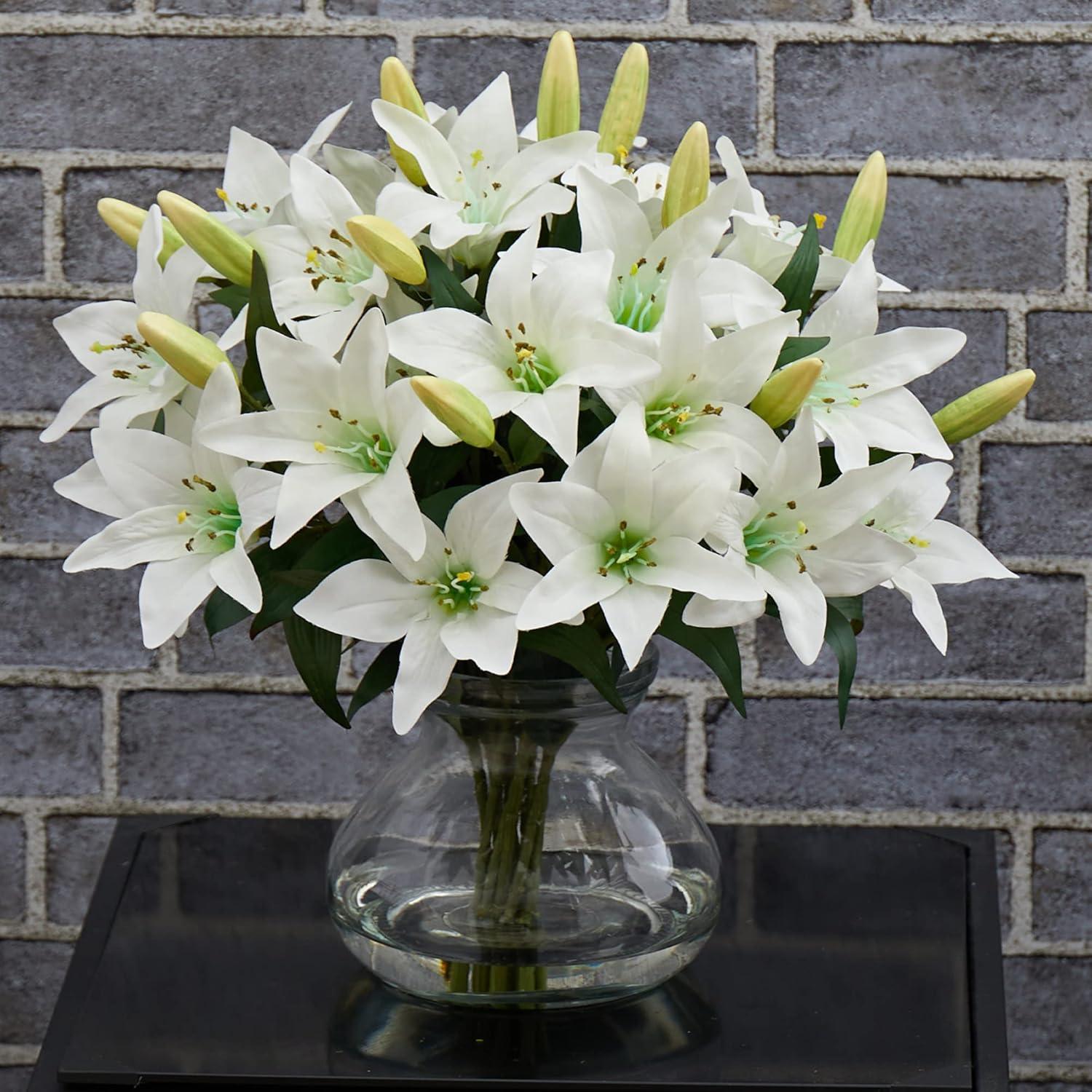 Nearly Natural Large Lily Arrangement with Vase