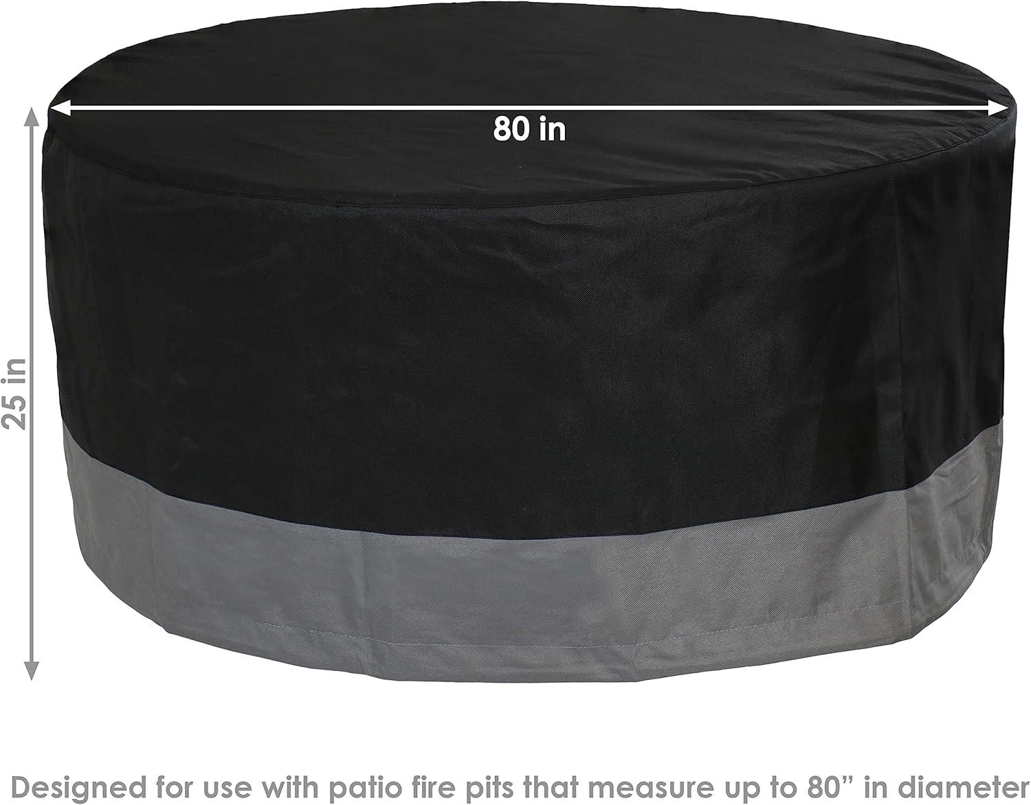 Sunnydaze Outdoor Heavy-Duty Weather-Resistant 300D Polyester Round Fire Pit Cover - 80" x 25" - Black and Gray