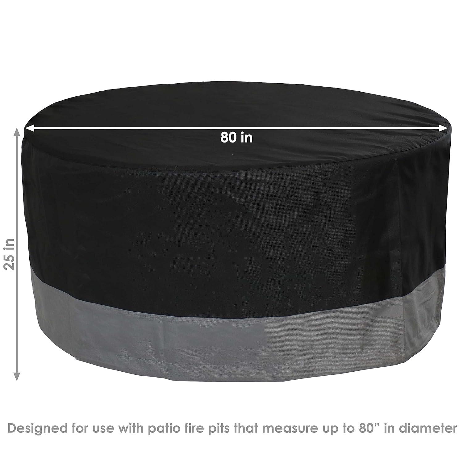 Sunnydaze Outdoor Heavy-Duty Weather-Resistant 300D Polyester Round Fire Pit Cover - 80" x 25" - Black and Gray