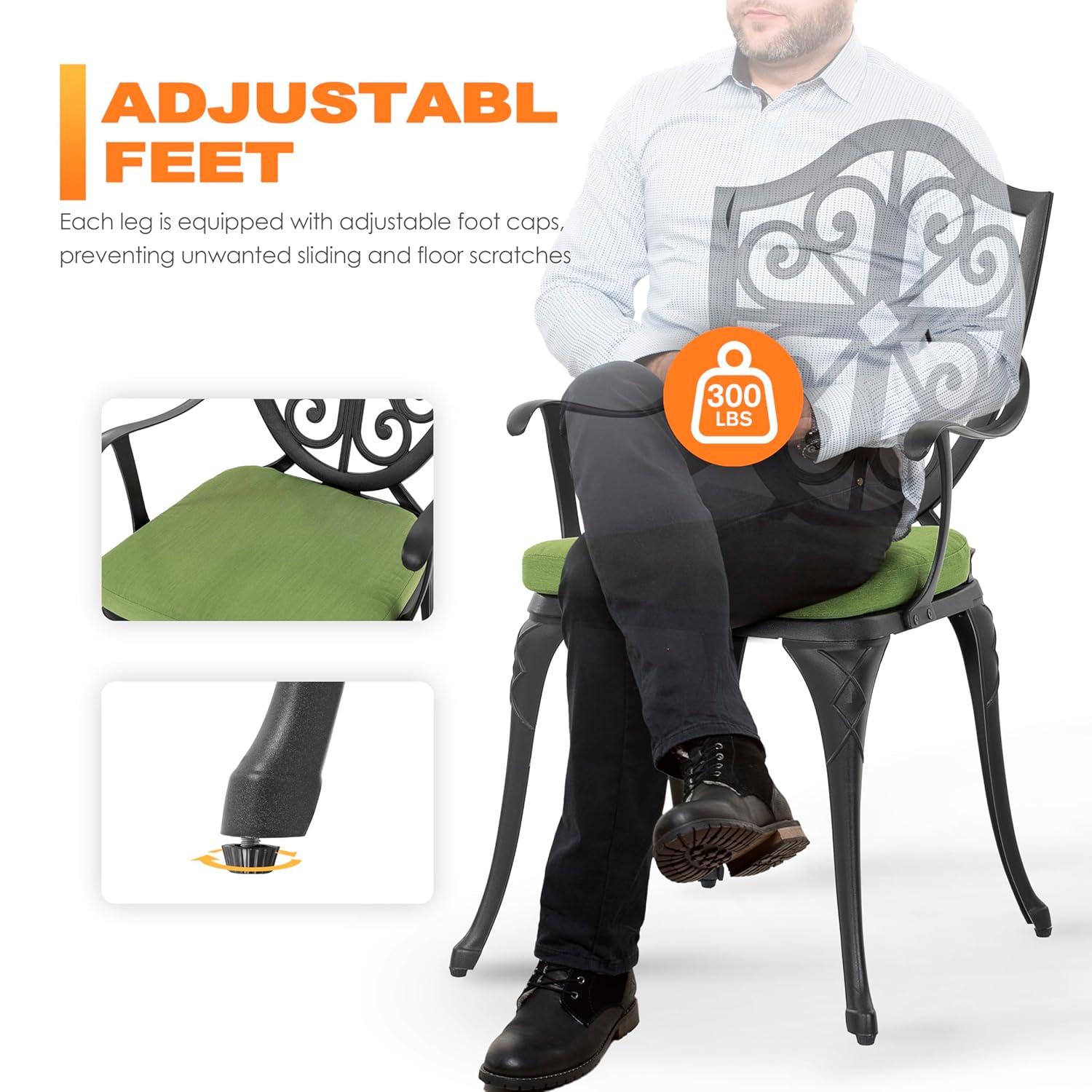 Nuu Garden 3 Piece Cast Aluminum Outdoor Bistro Set, Patio Bistro Set with Cushions and Umbrella Hole Rust-Resistant Outdoor Dining Set, Black&Green